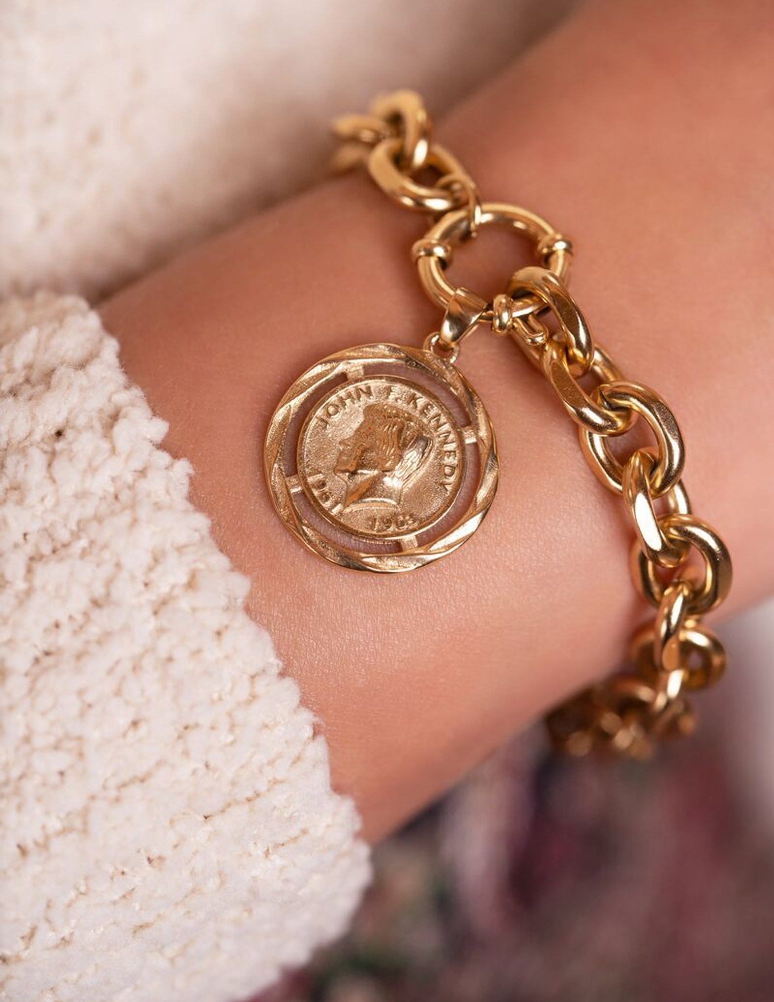 My Jewellery Amband schakels en munt MJ07706 Zilver