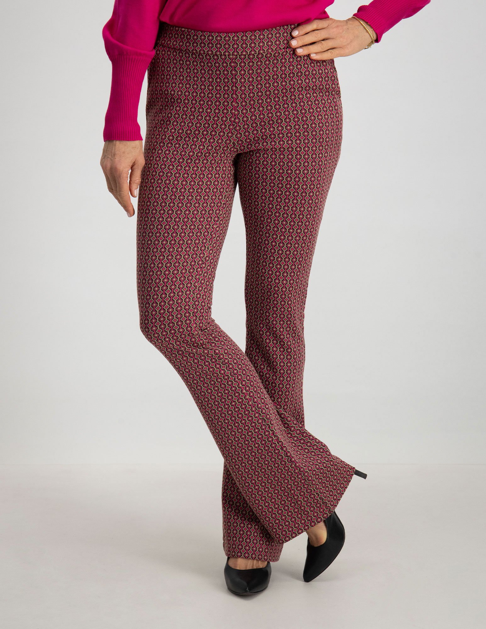 Geisha Flared broek met print 31858-70 Roze