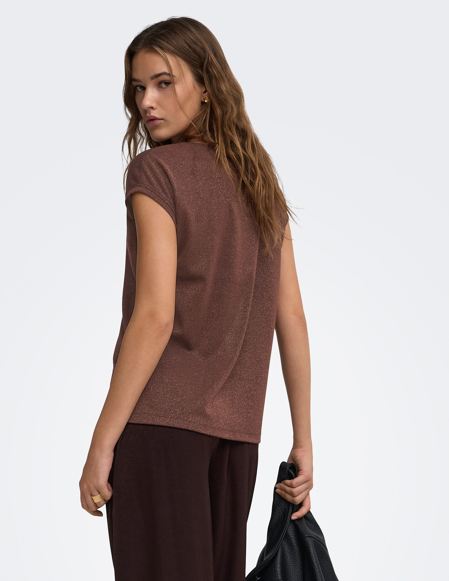 ONLY T-shirt Silvery lurex 15136069 Donker bruin