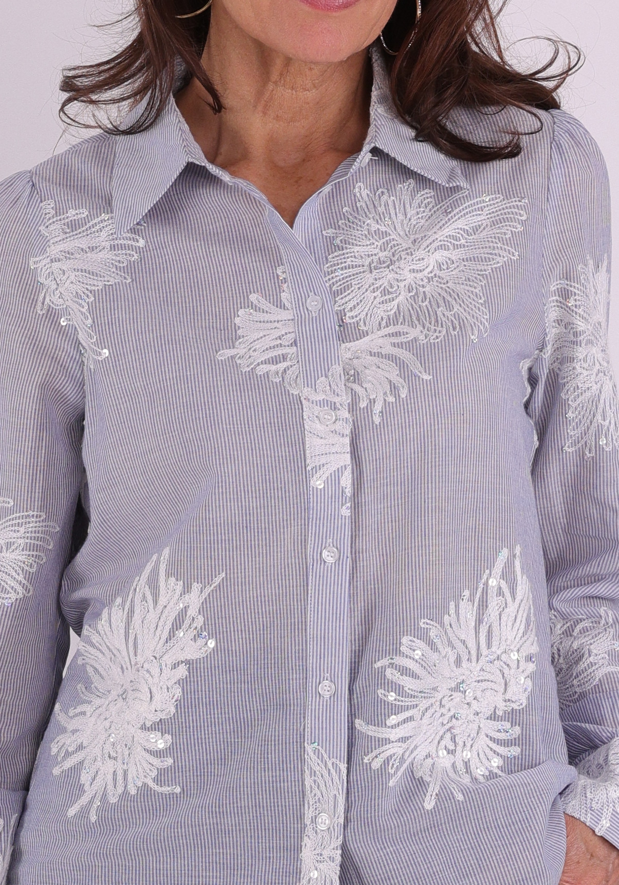 Geisha Blouse Embroidered flowers 63143-21 Raf blauw