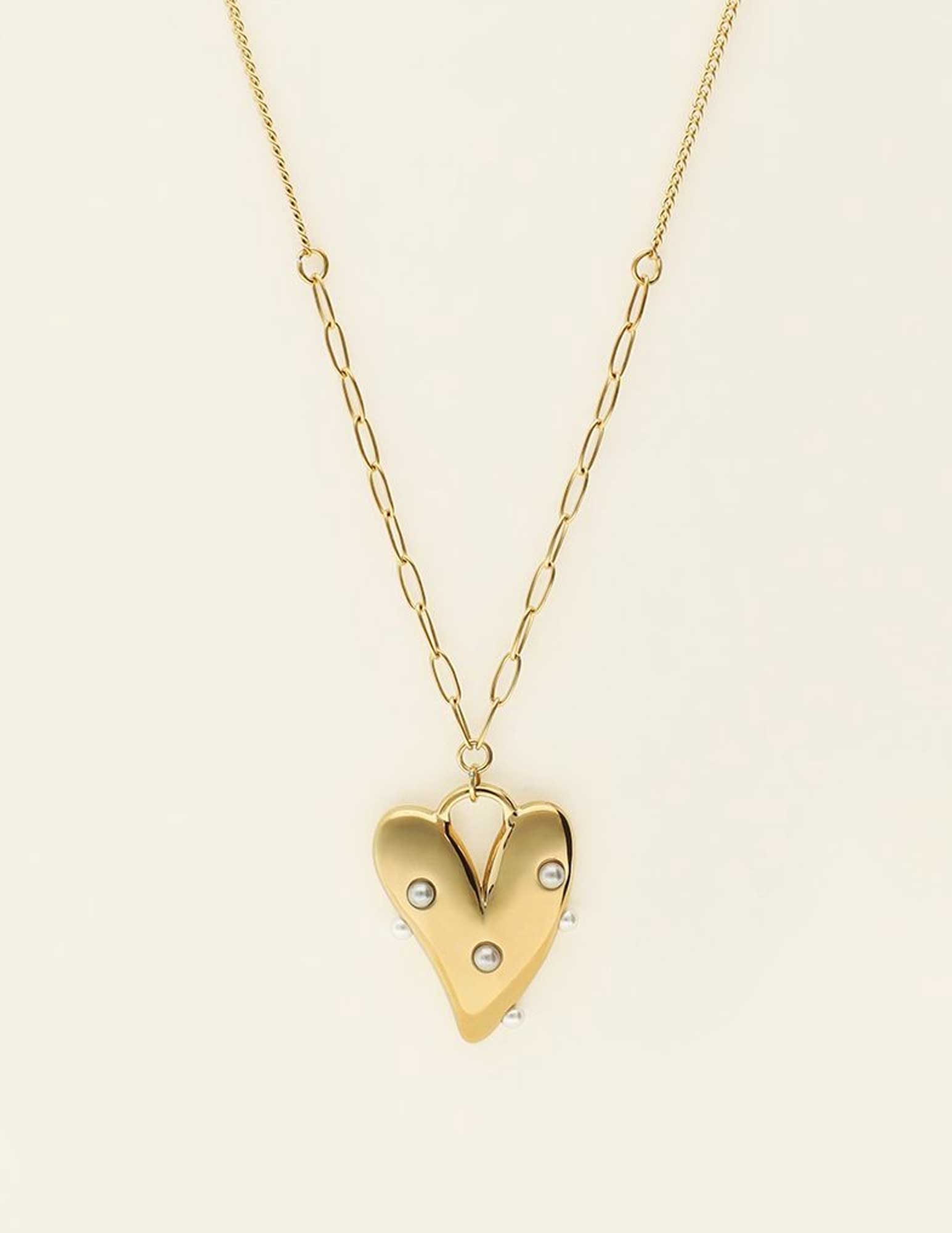 My Jewellery Ketting met groot hart en parels MJ09242 Goud