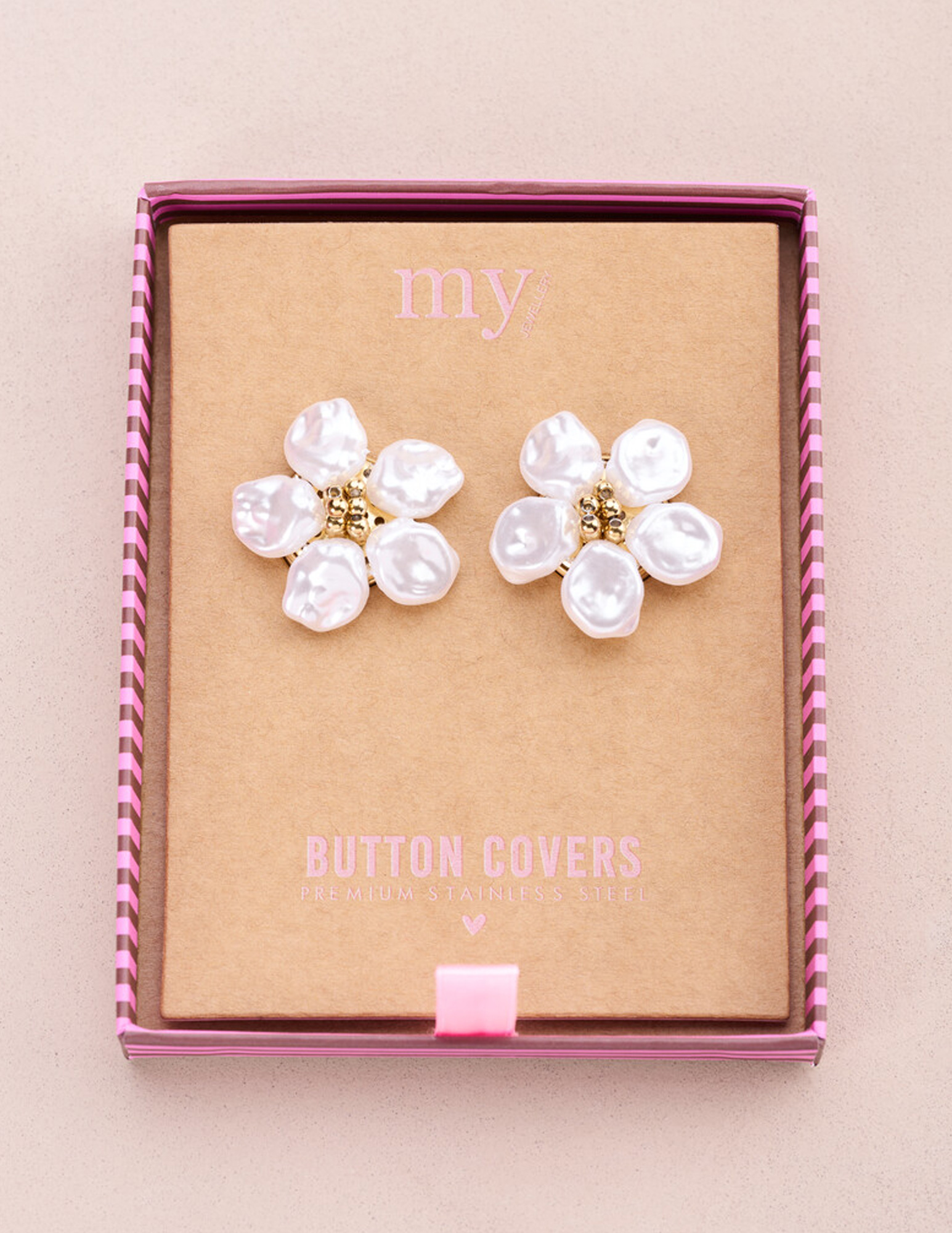 My Jewellery Knopen set witte bloemen MJ16025 Goud