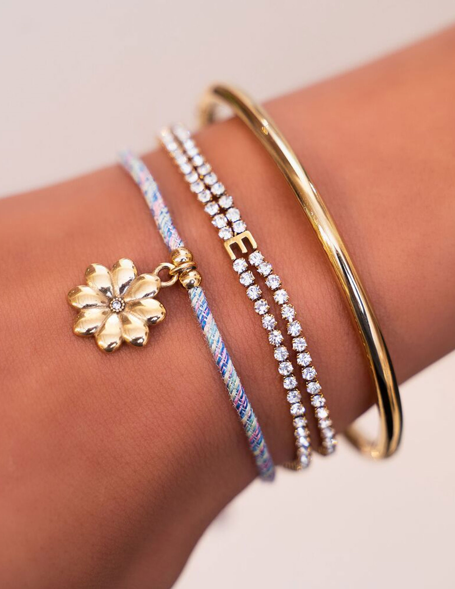 My Jewellery Gevlochten armband met bloem MJ07897 Zilver