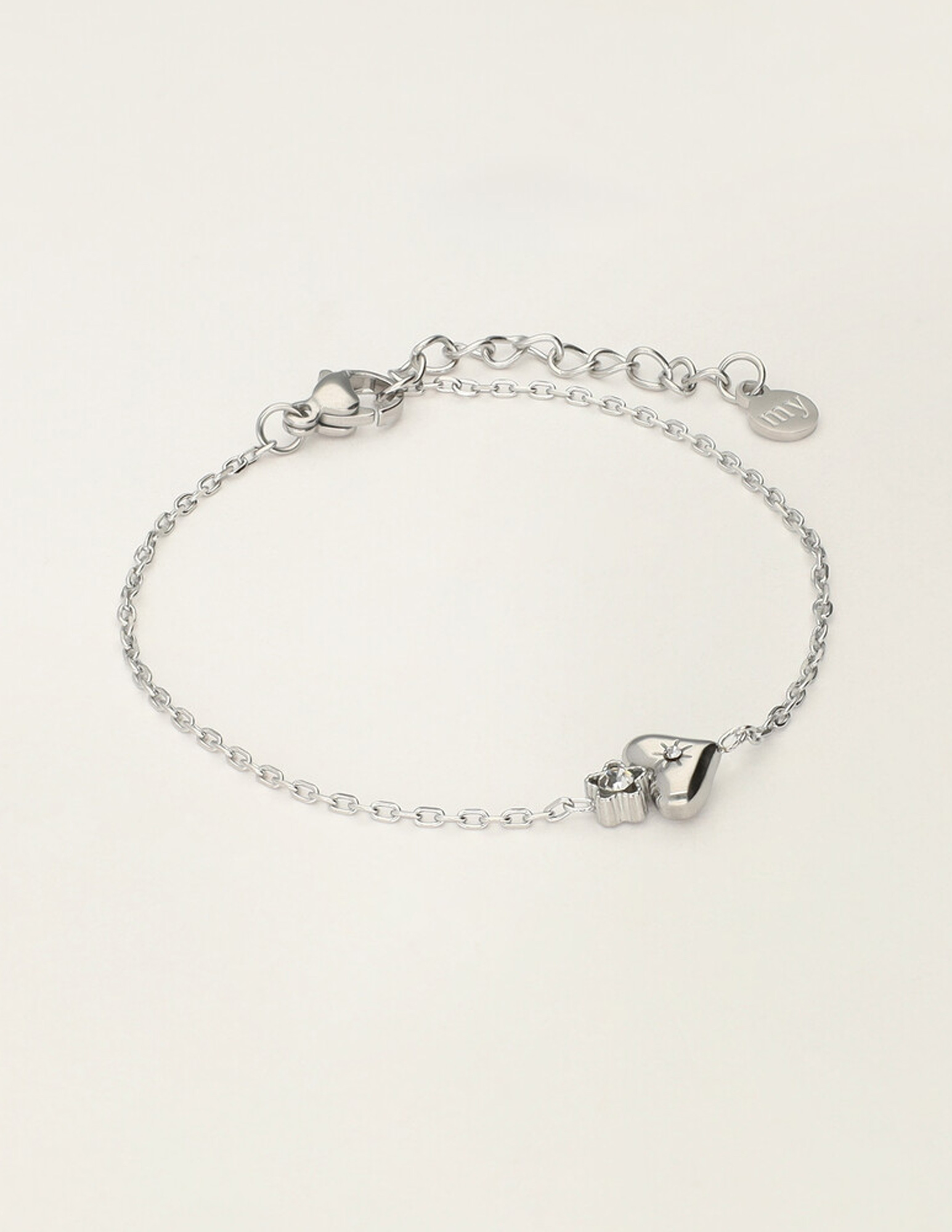My Jewellery Armband met hart en bloem MJ12063 Zilver