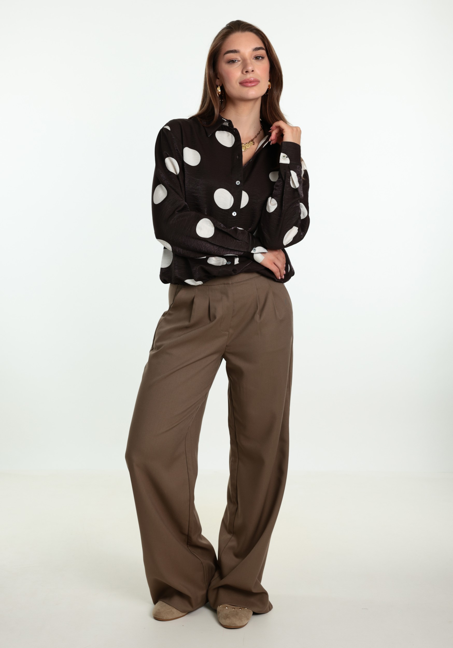Jansen Amsterdam Blouse DOT W26 Donker bruin