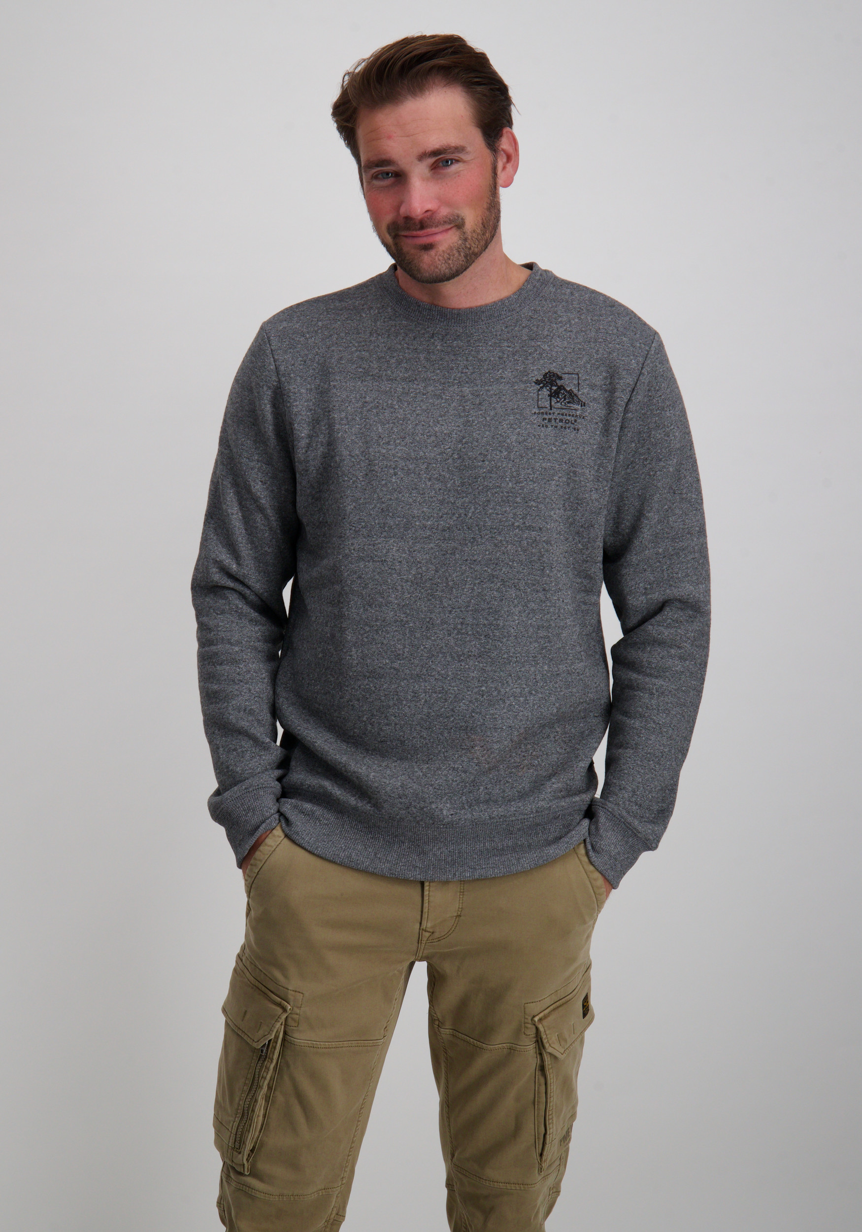 Petrol Sweater met opdruk M-3050-SWR309 Grijs