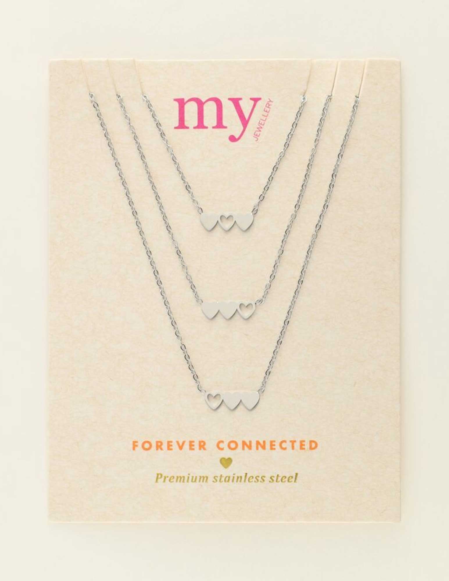 My Jewellery Kettingen set drie hartjes MJ09021 Zilver