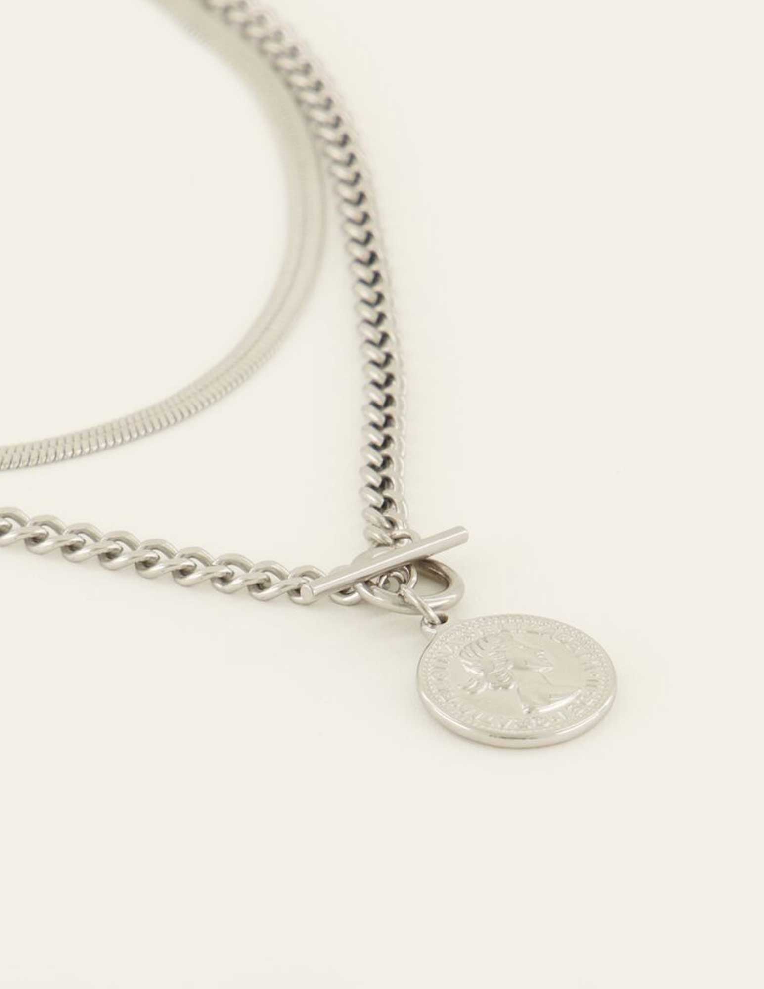 My Jewellery Dubbele ketting met munt MJ08087 Zilver