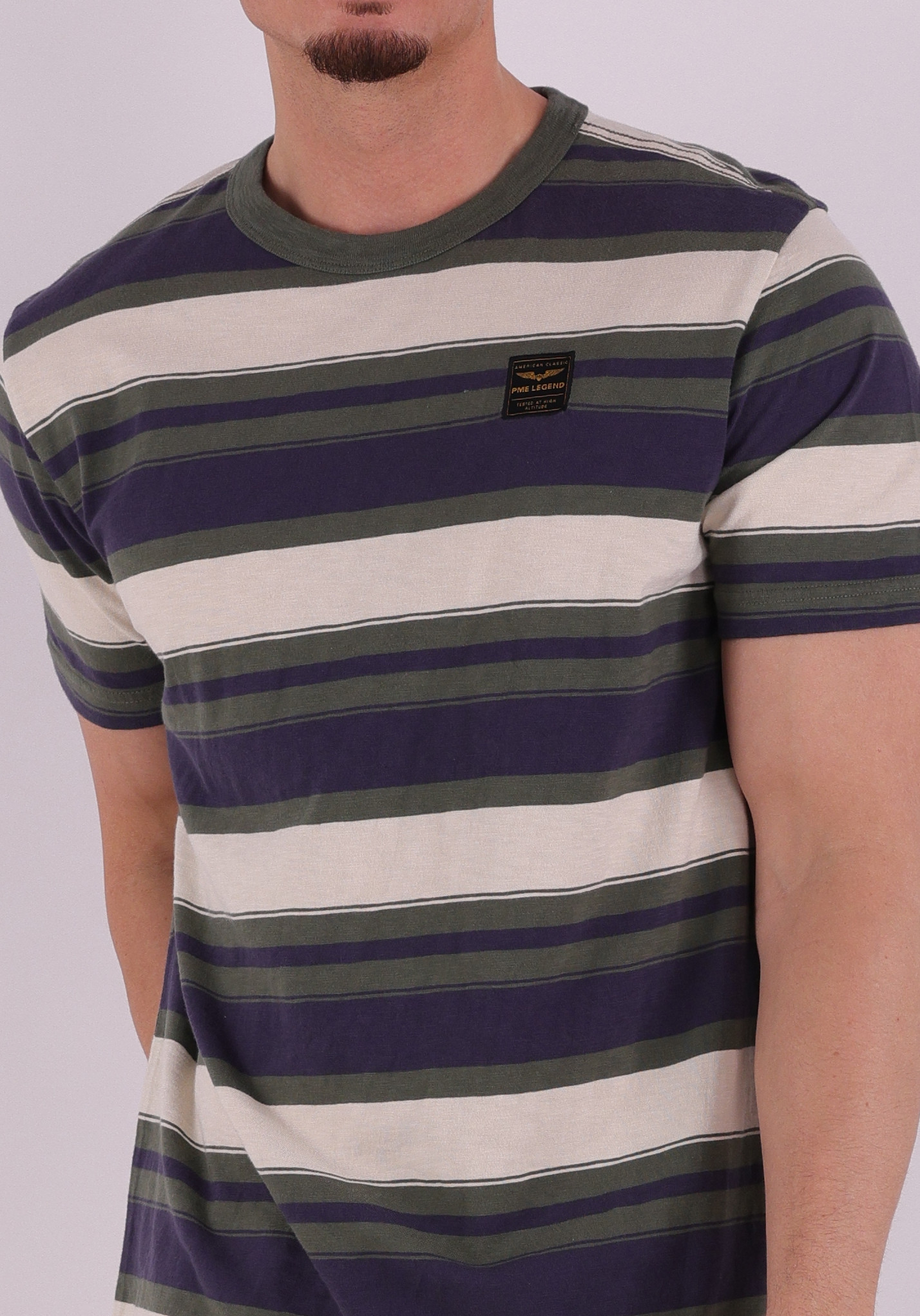 PME Legend T-shirt gestreept PTSS2603589 Donker groen