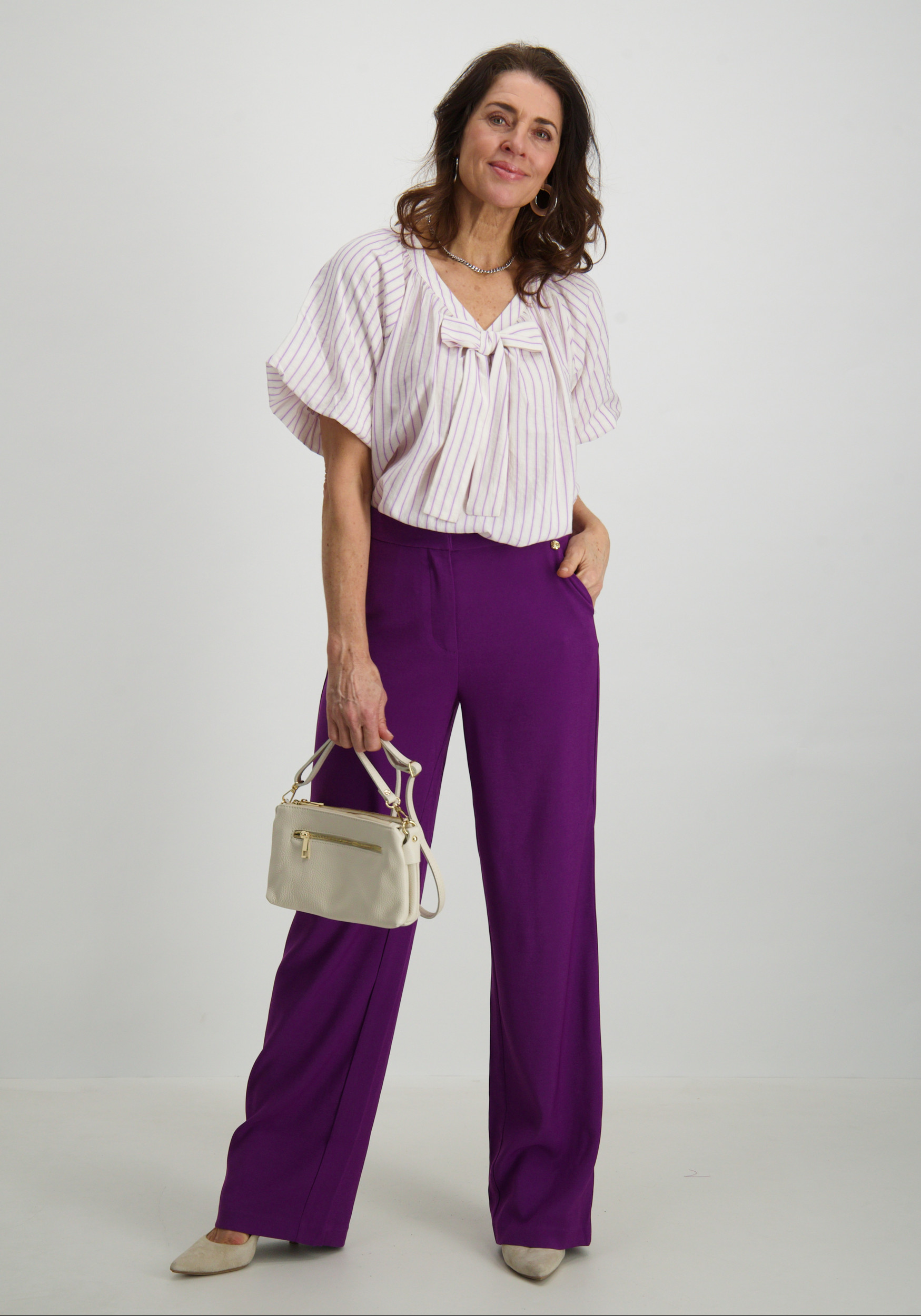 Geisha Blouse stipes 53062-14 Lila