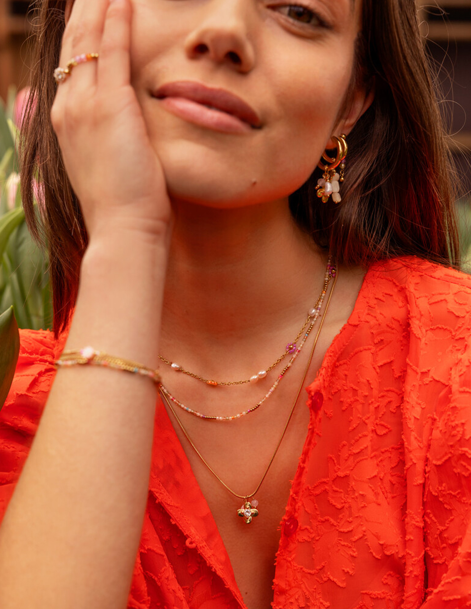 My Jewellery Botanical ketting met bloem en strass MJ15410 Goud