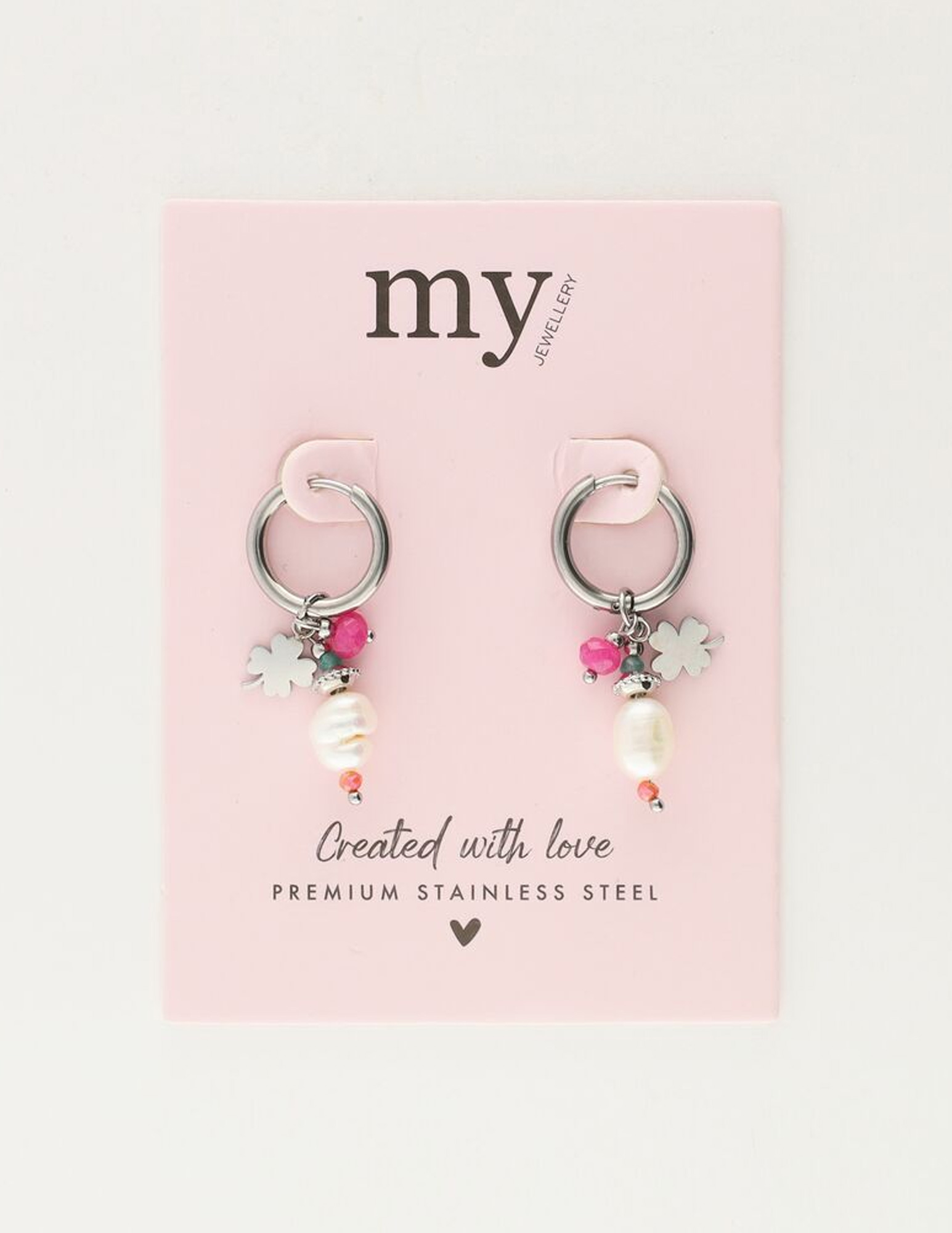 My Jewellery Sunrocks oorringen met kraaltjes en klavertje MJ10483 Zilver