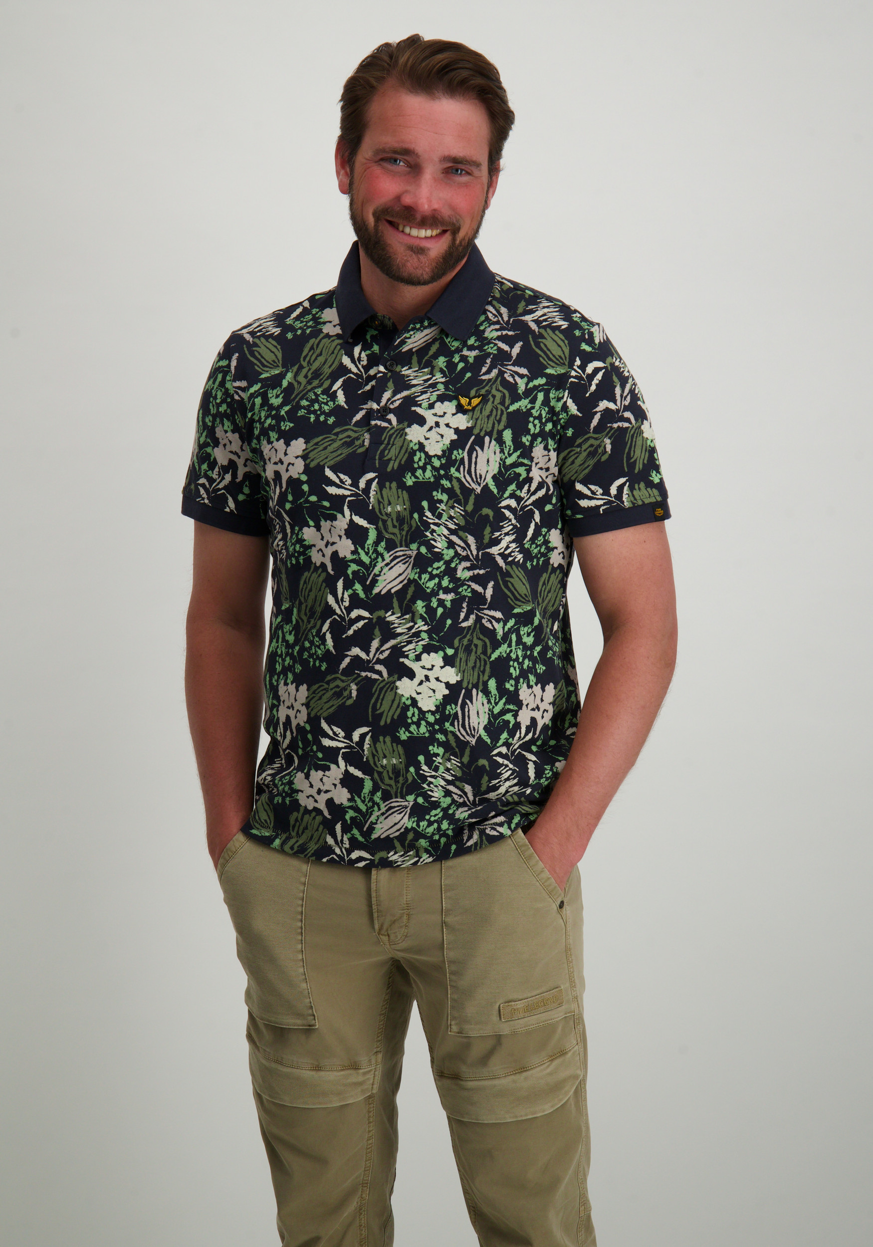 PME Legend Polo all-over print PPSS2504879 Donker blauw