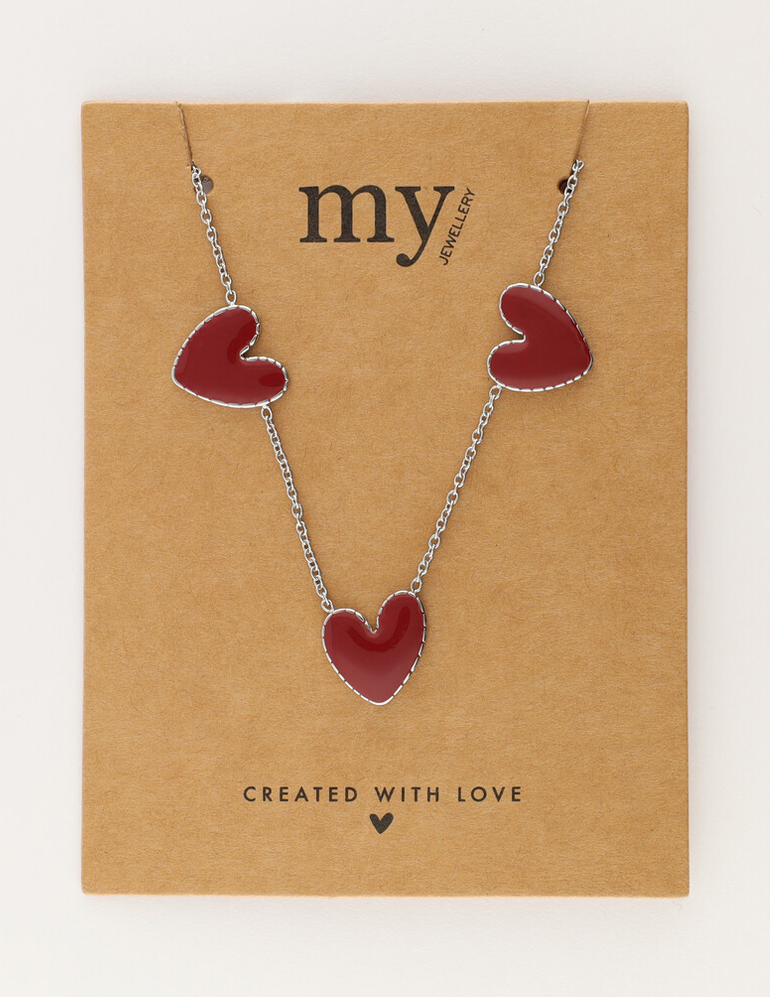 My Jewellery Ketting met burgundy hartjes MJ12613 Zilver