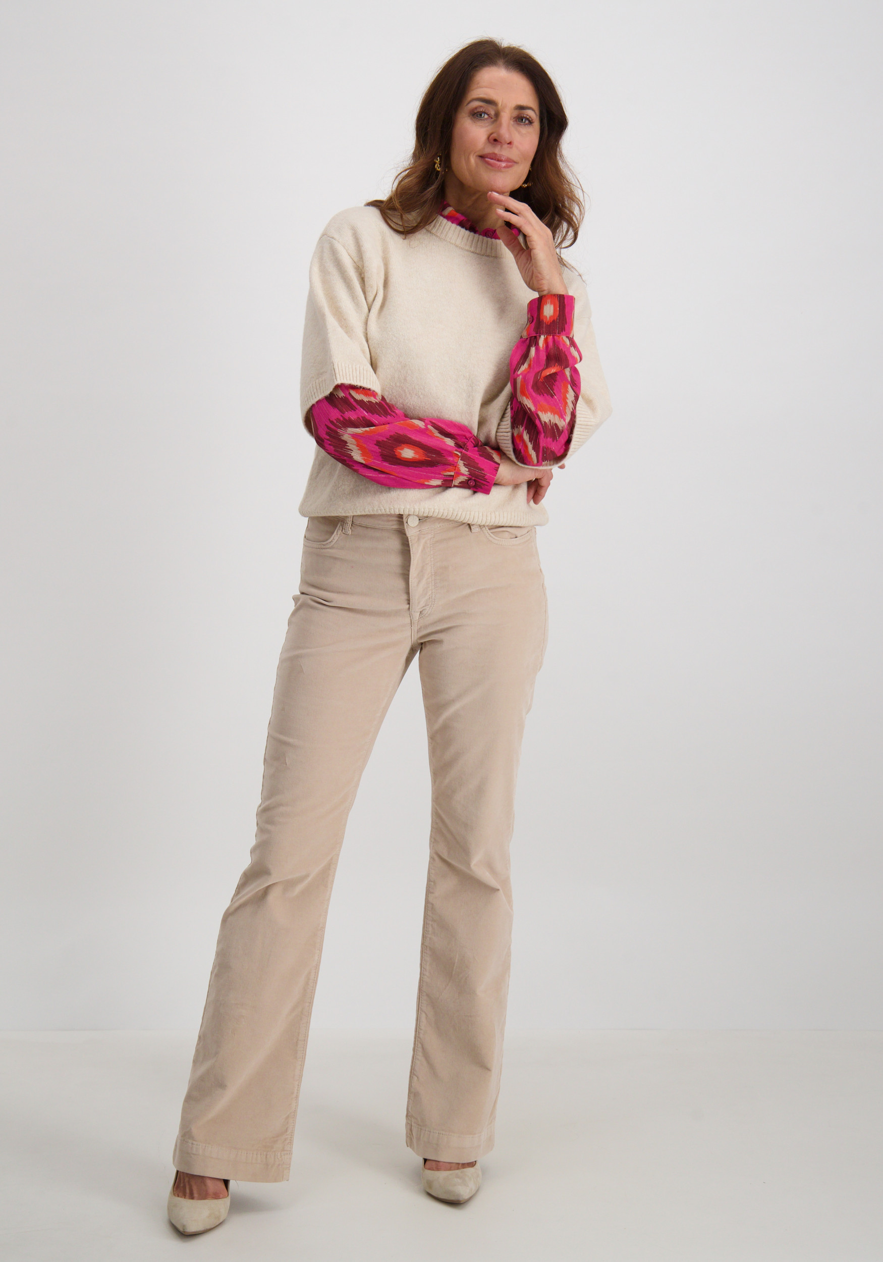 Para Mi Broek Jade velvet FW251.105070 Beige