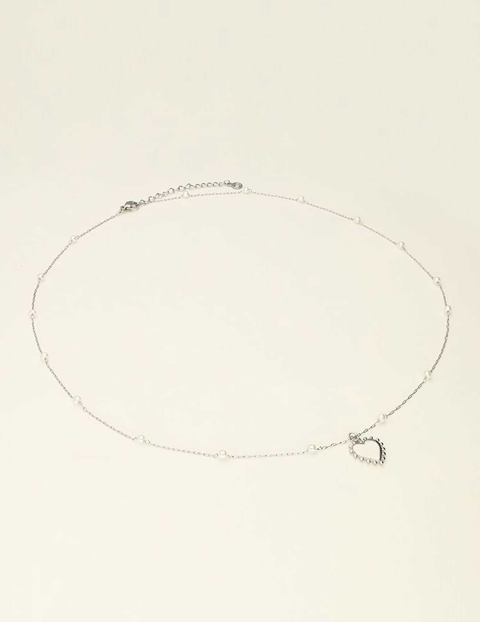 My Jewellery Ketting met hartjes bedel en parels MJ09228 Zilver