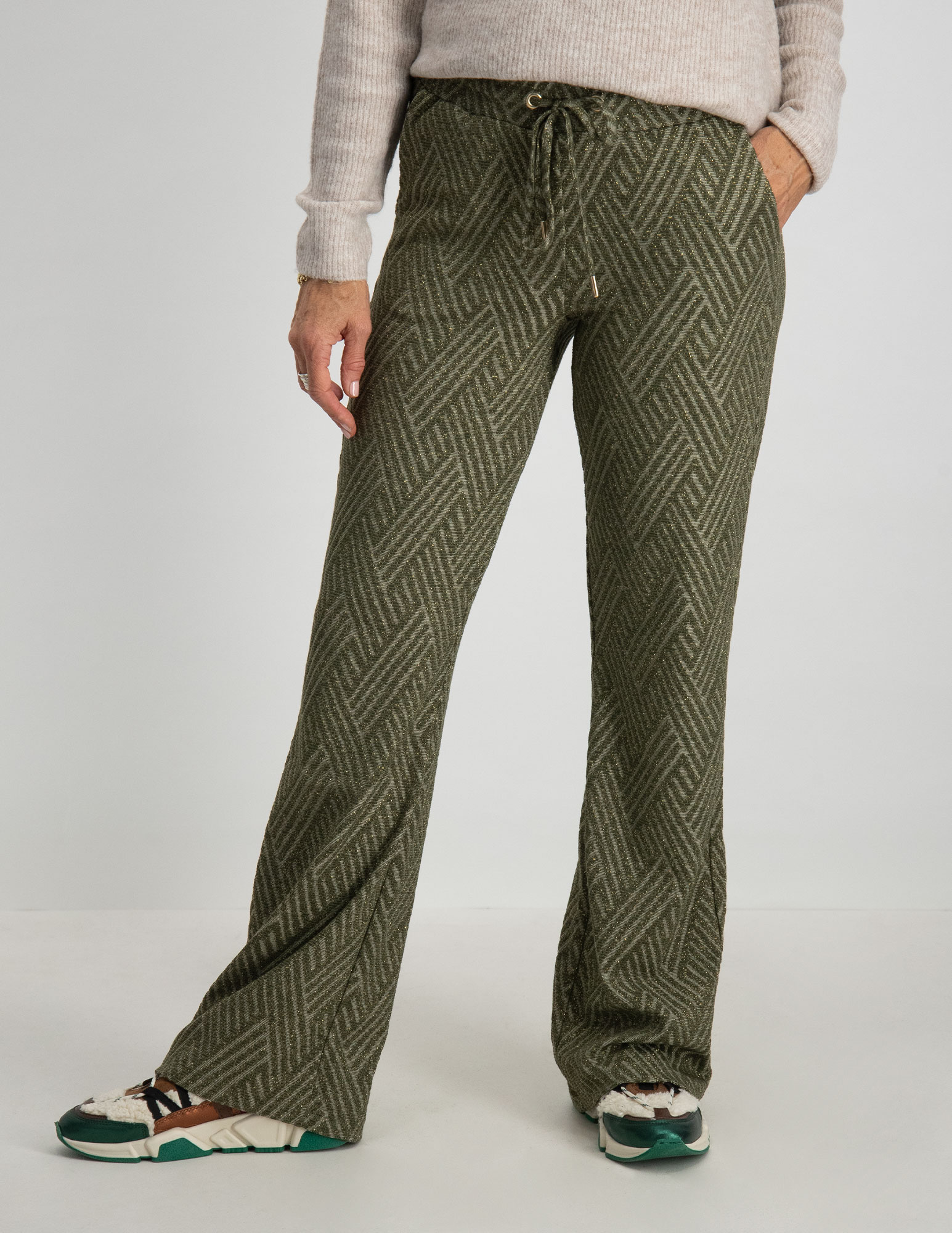 Geisha Flared broek met print 31870-47 Midden groen