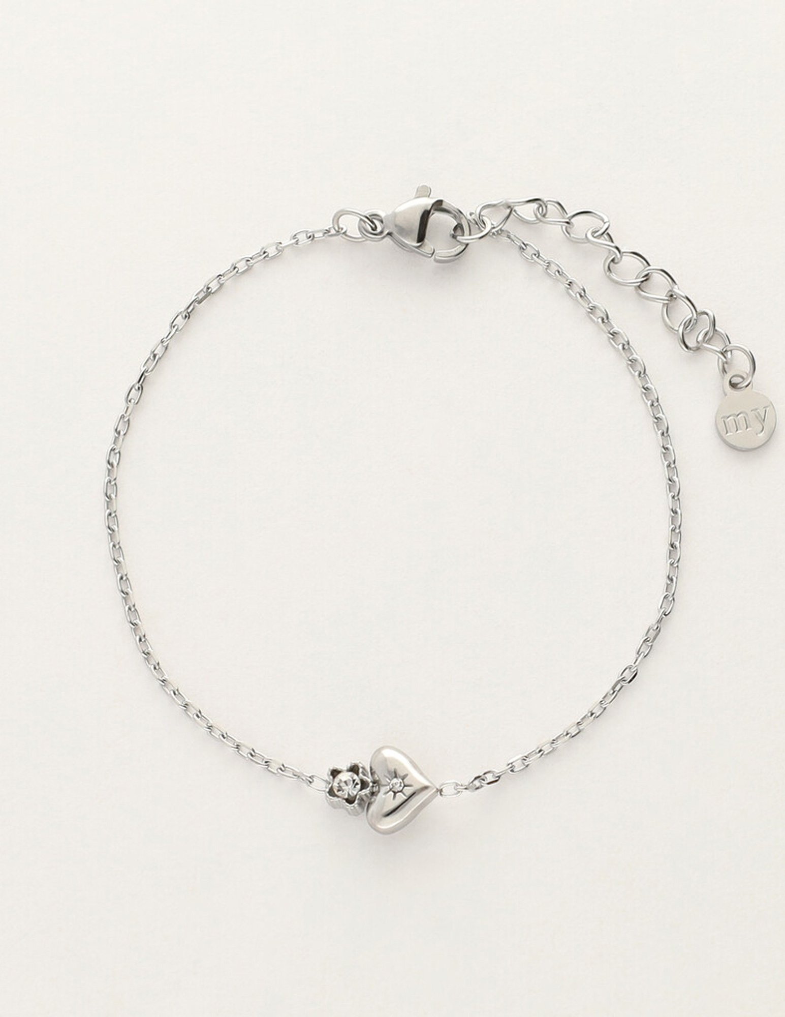 My Jewellery Armband met hart en bloem MJ12063 Zilver