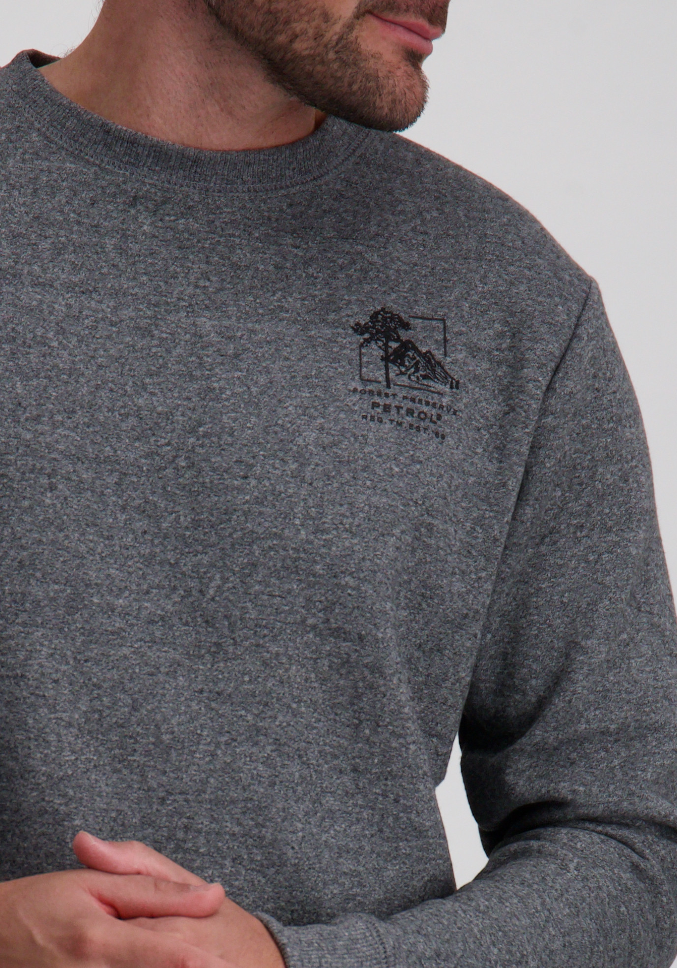 Petrol Sweater met opdruk M-3050-SWR309 Grijs
