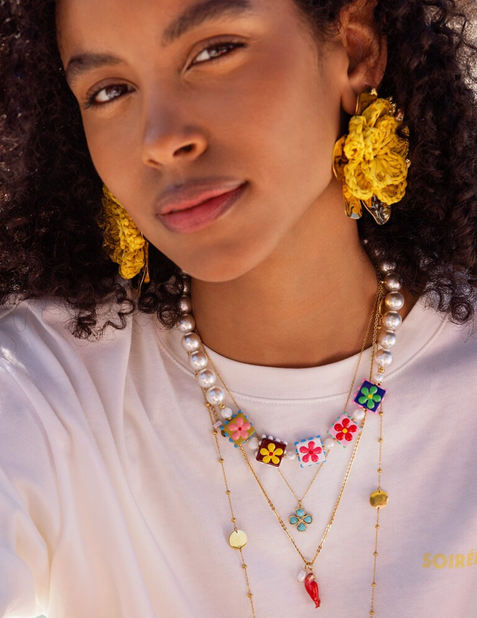 My Jewellery Tropical ketting met imitatieparels en bloemen MJ15551 Goud