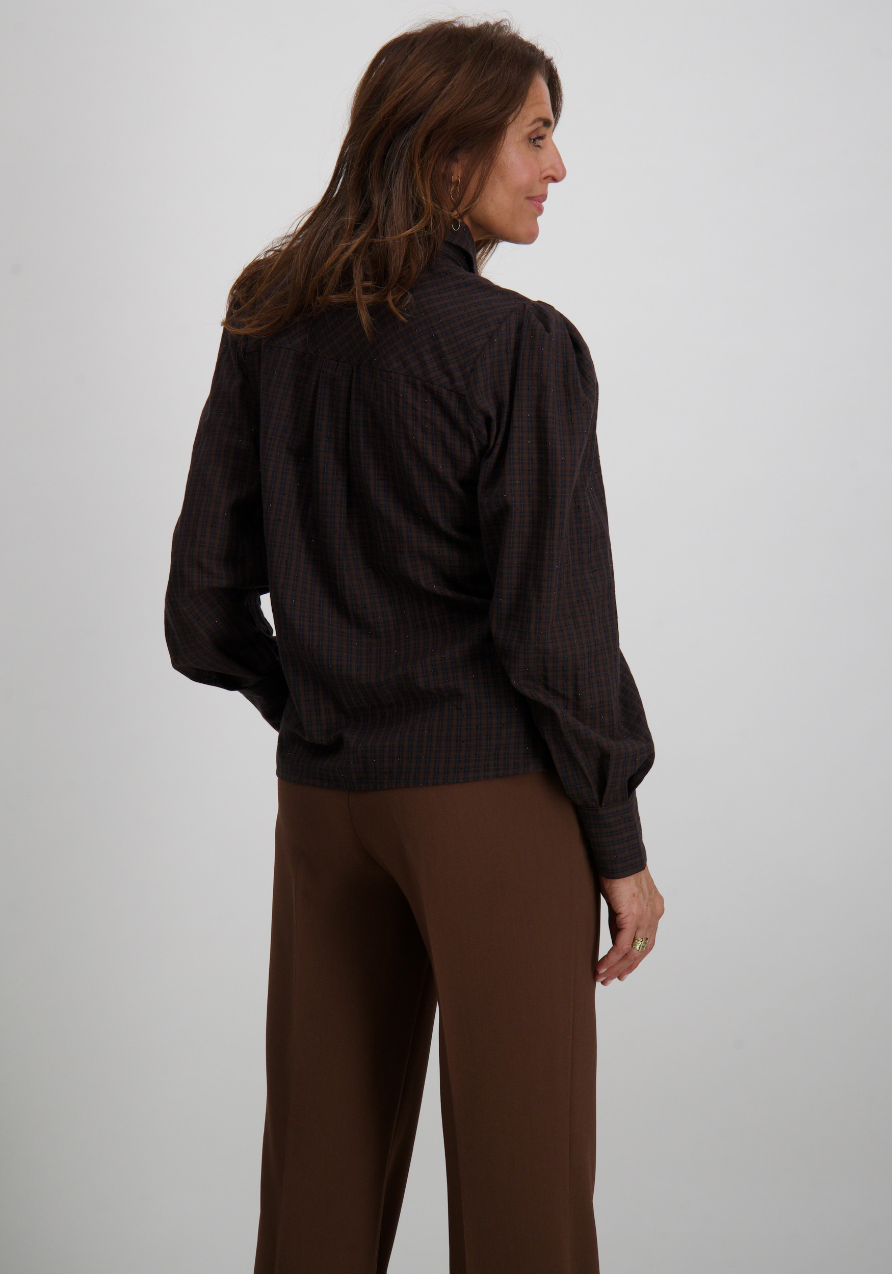 Aaiko BV Blouse Janesse tiecheck 525 Donker bruin