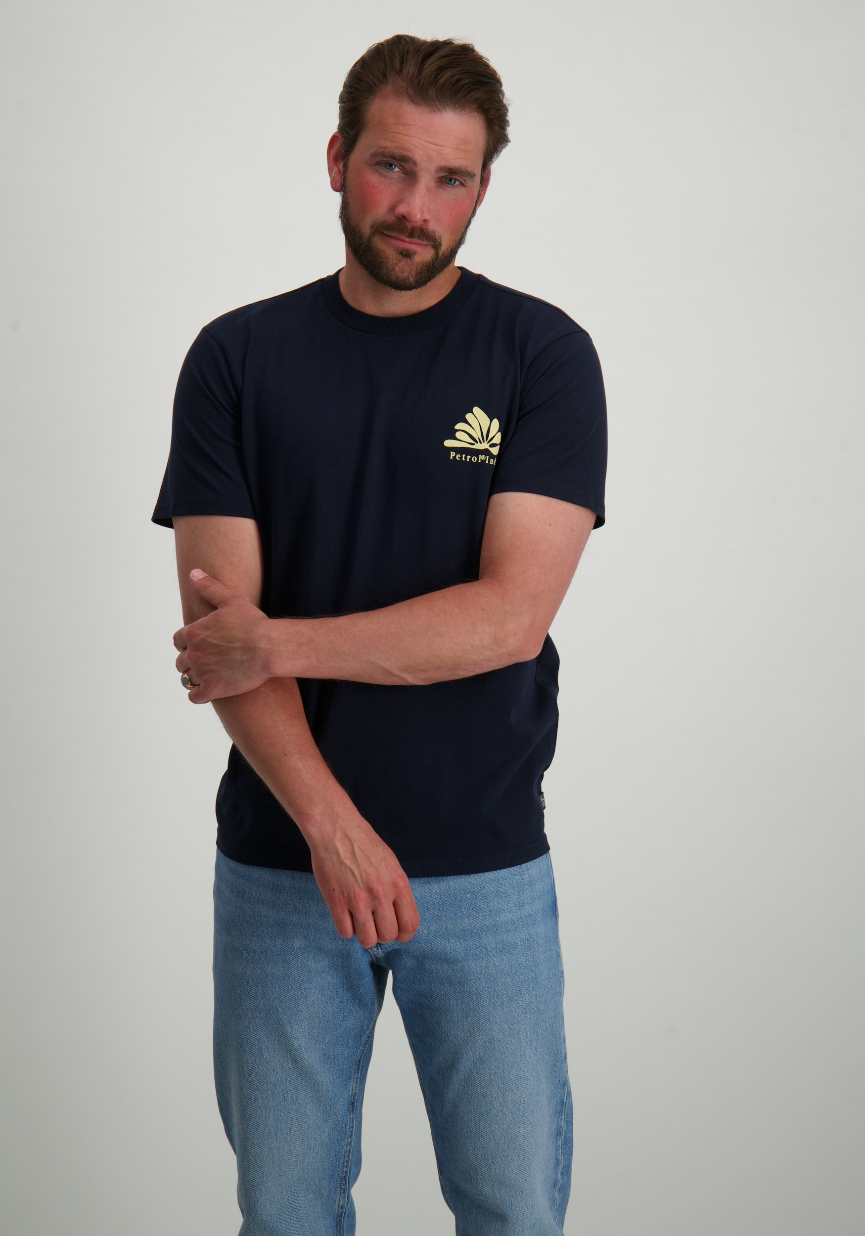 Petrol T-shirt met opdruk M-1050-TSR621 Donker blauw