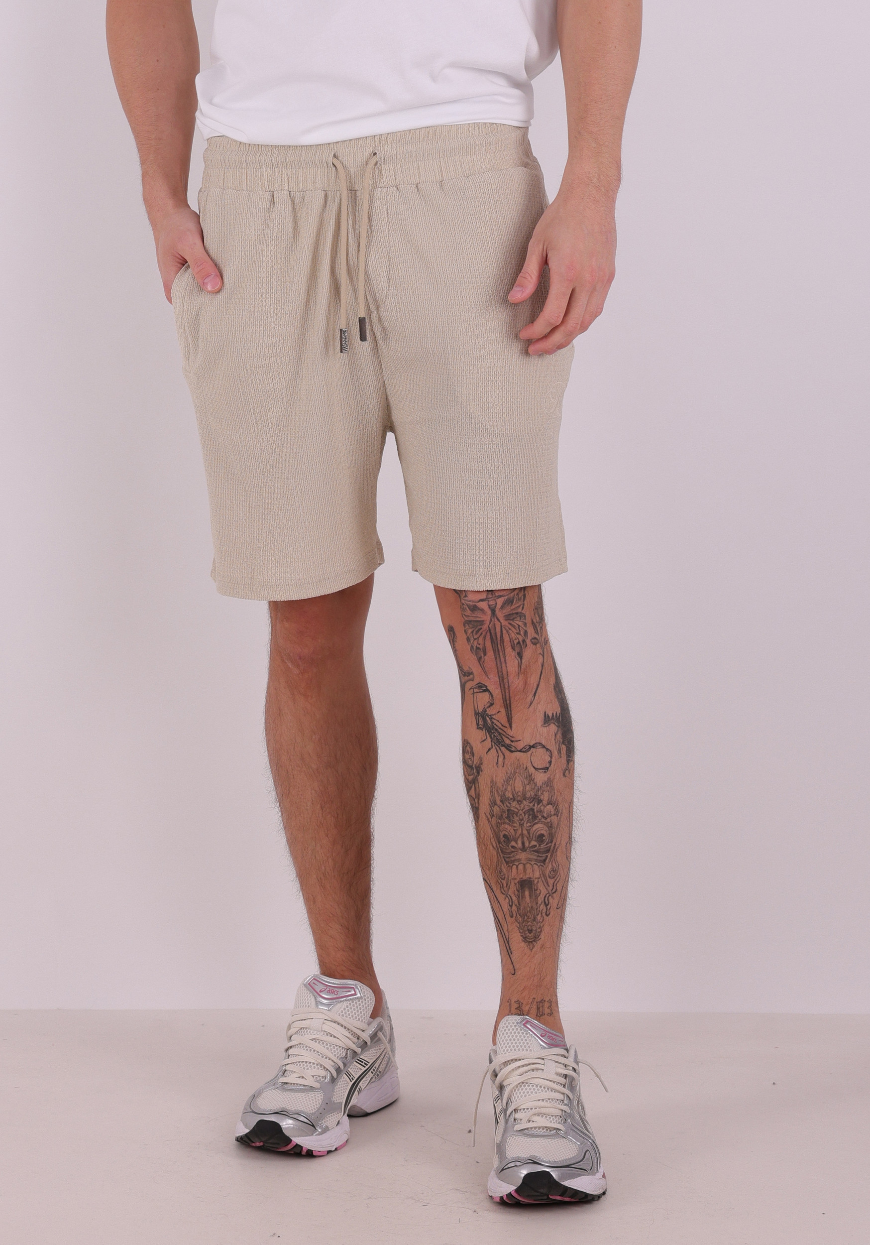 Malelions Short Emblem Seersucker MMC30026061 Beige