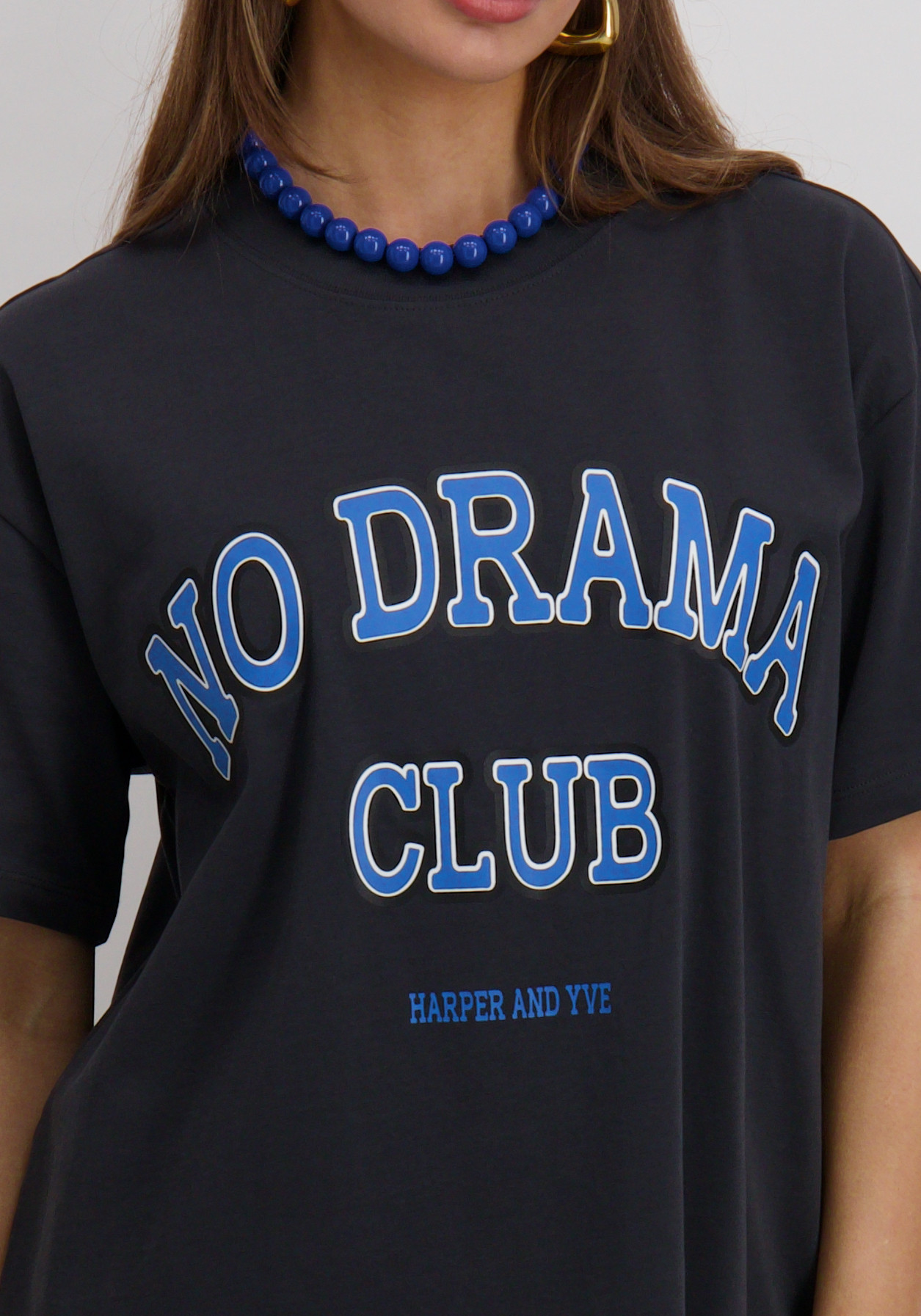 Harper & Yve T-shirt No drama club AW25Y307 Donker Grijs