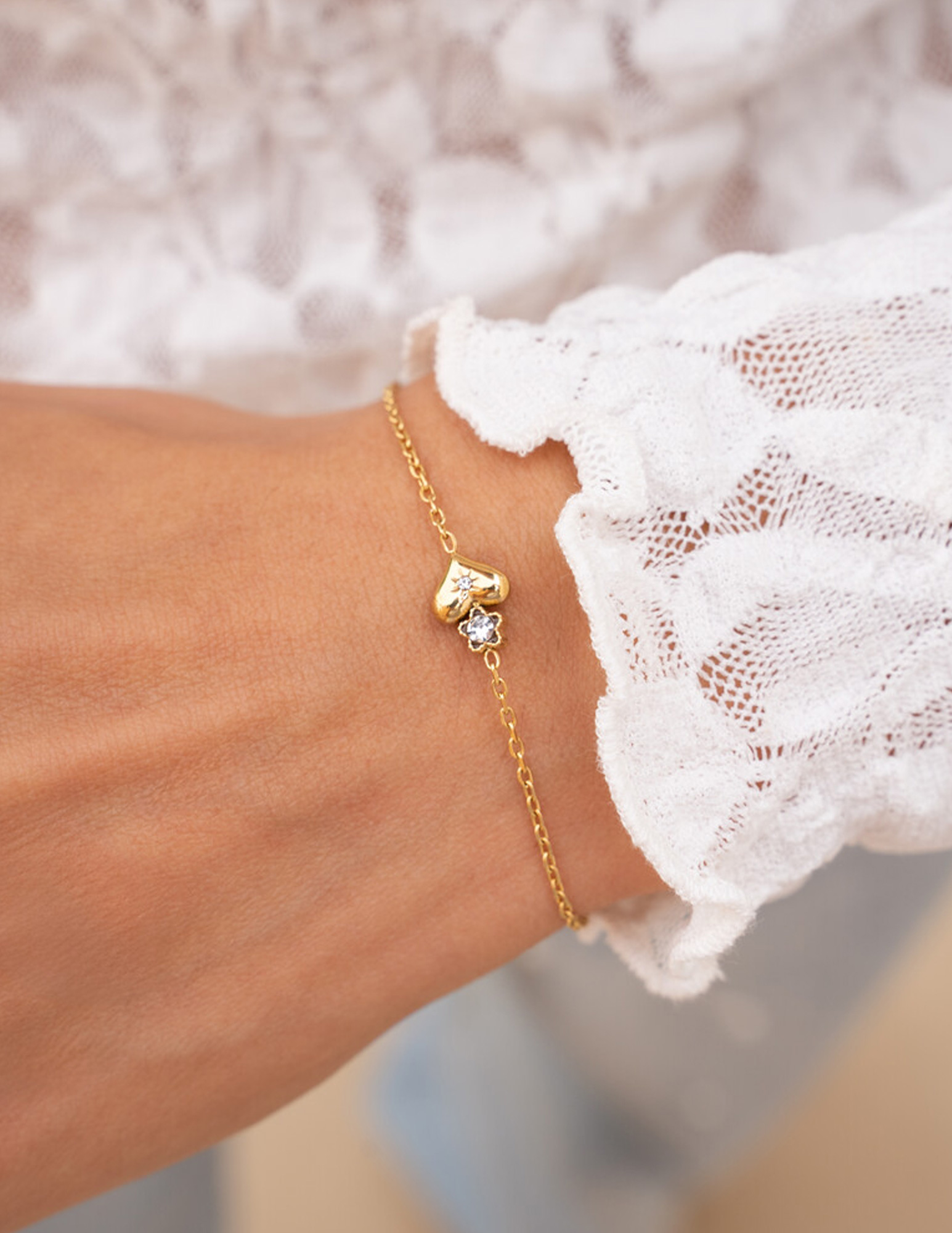 My Jewellery Armband met hart en bloem MJ12063 Zilver