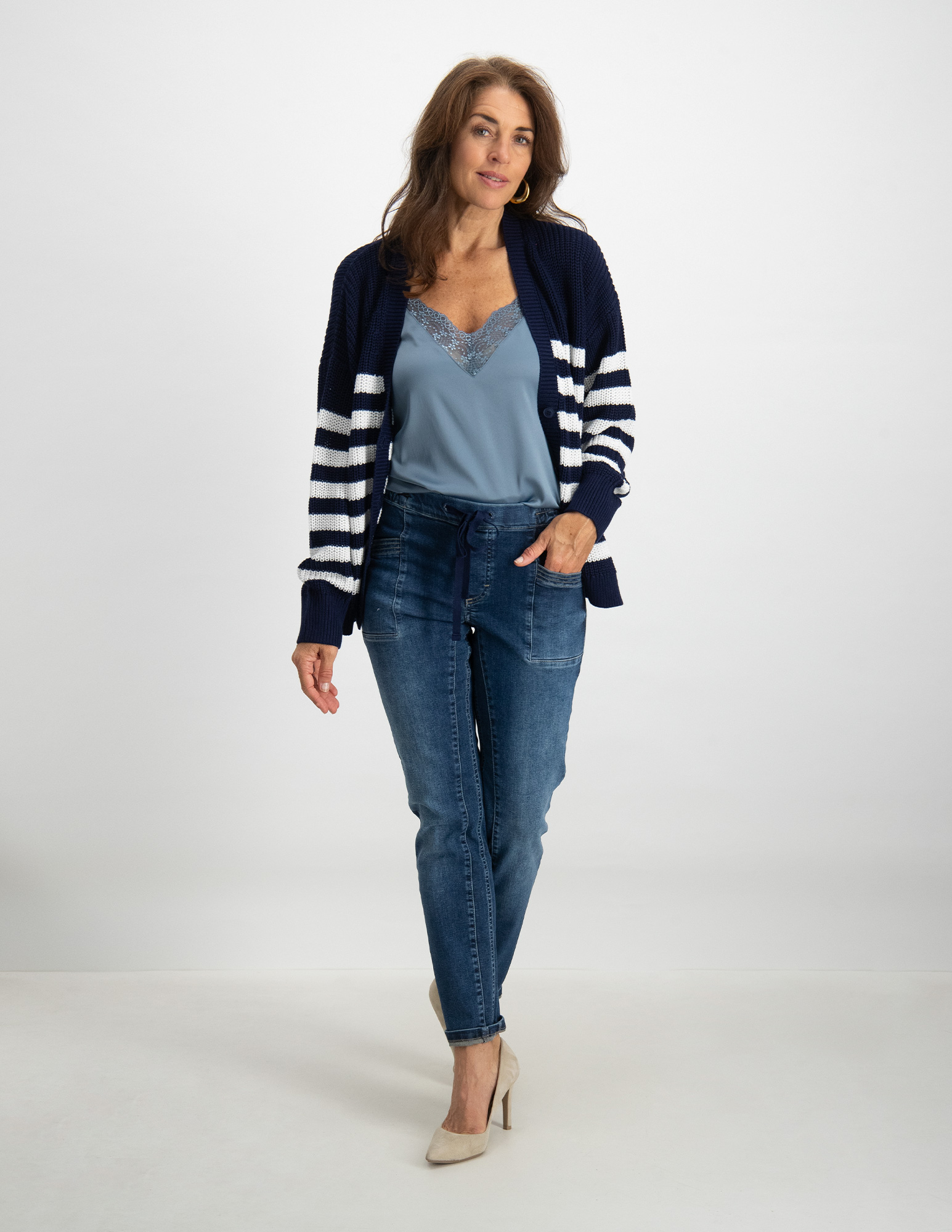 FREE|QUENT Vest Iben gestreept 202668 Donker blauw