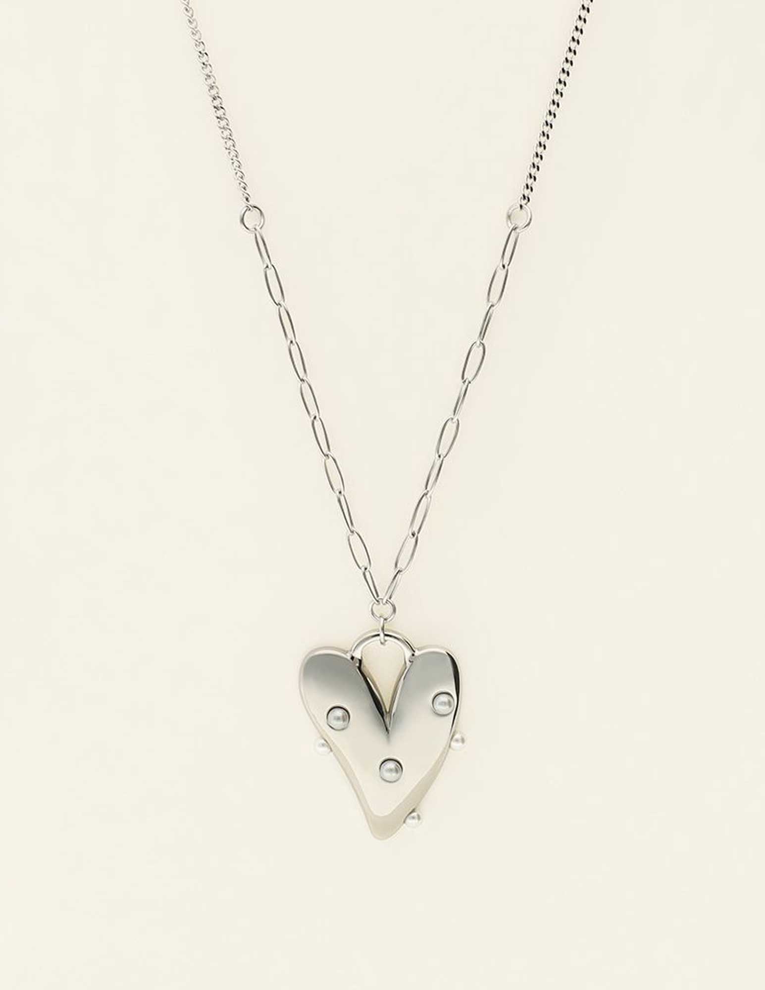 My Jewellery Ketting met groot hart en parels MJ09242 Zilver
