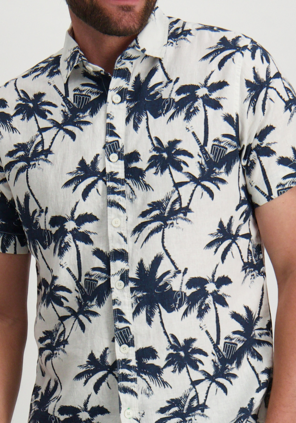 Petrol overhemd all-over print M-1050-SIS438 Donker blauw