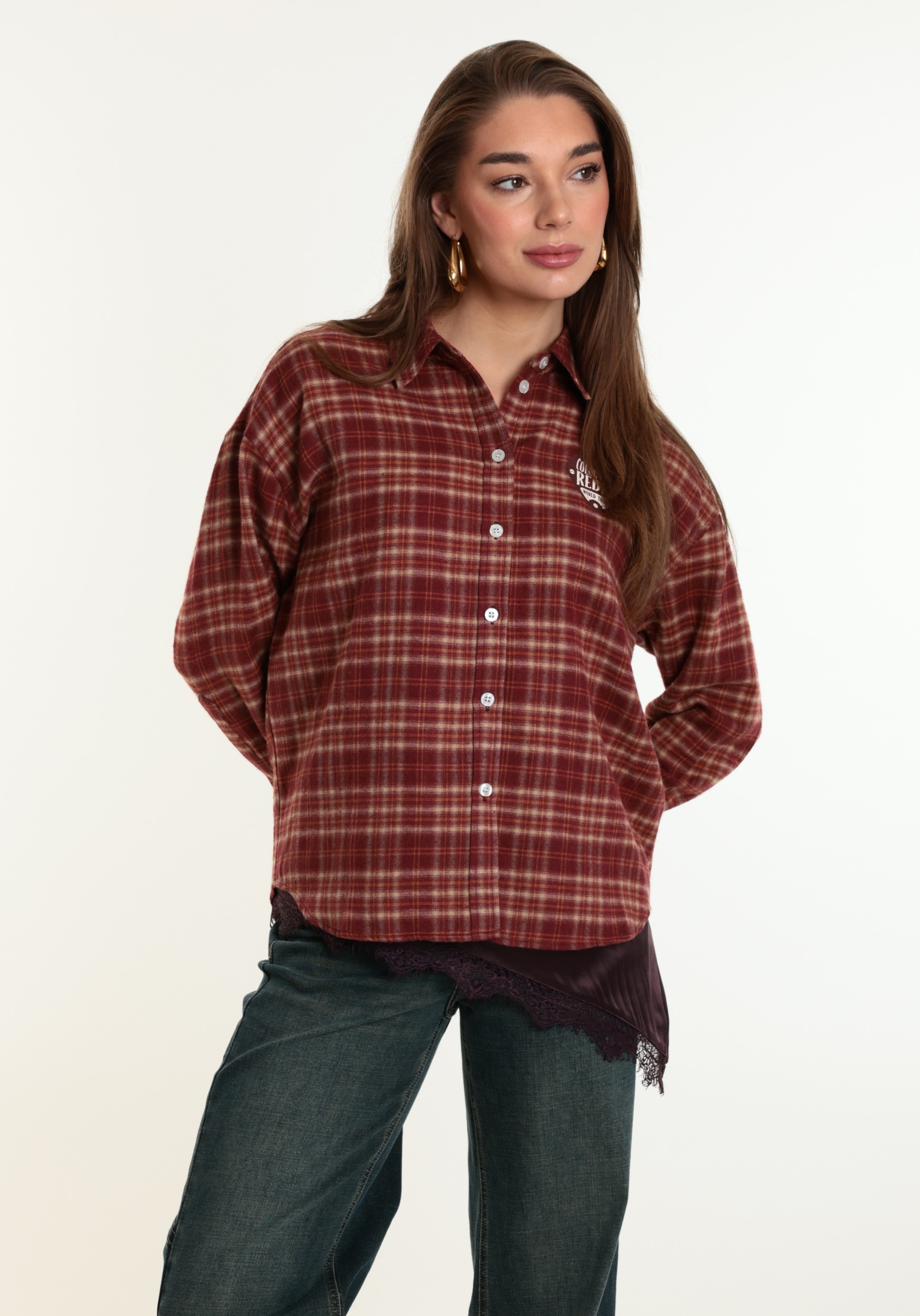 Colourful Rebel Blouse Talia checked WB118043 Rood