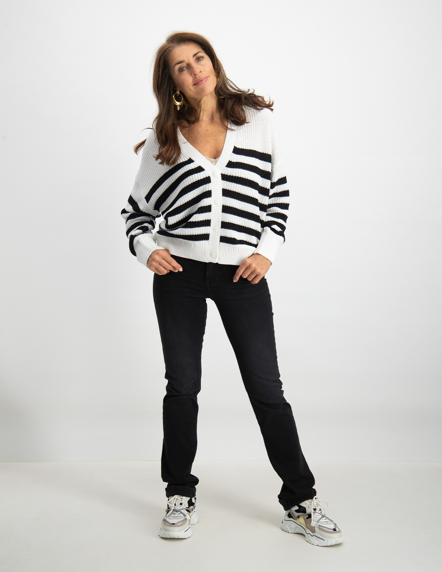 FREE|QUENT Vest Iben gestreept 202668 Wit