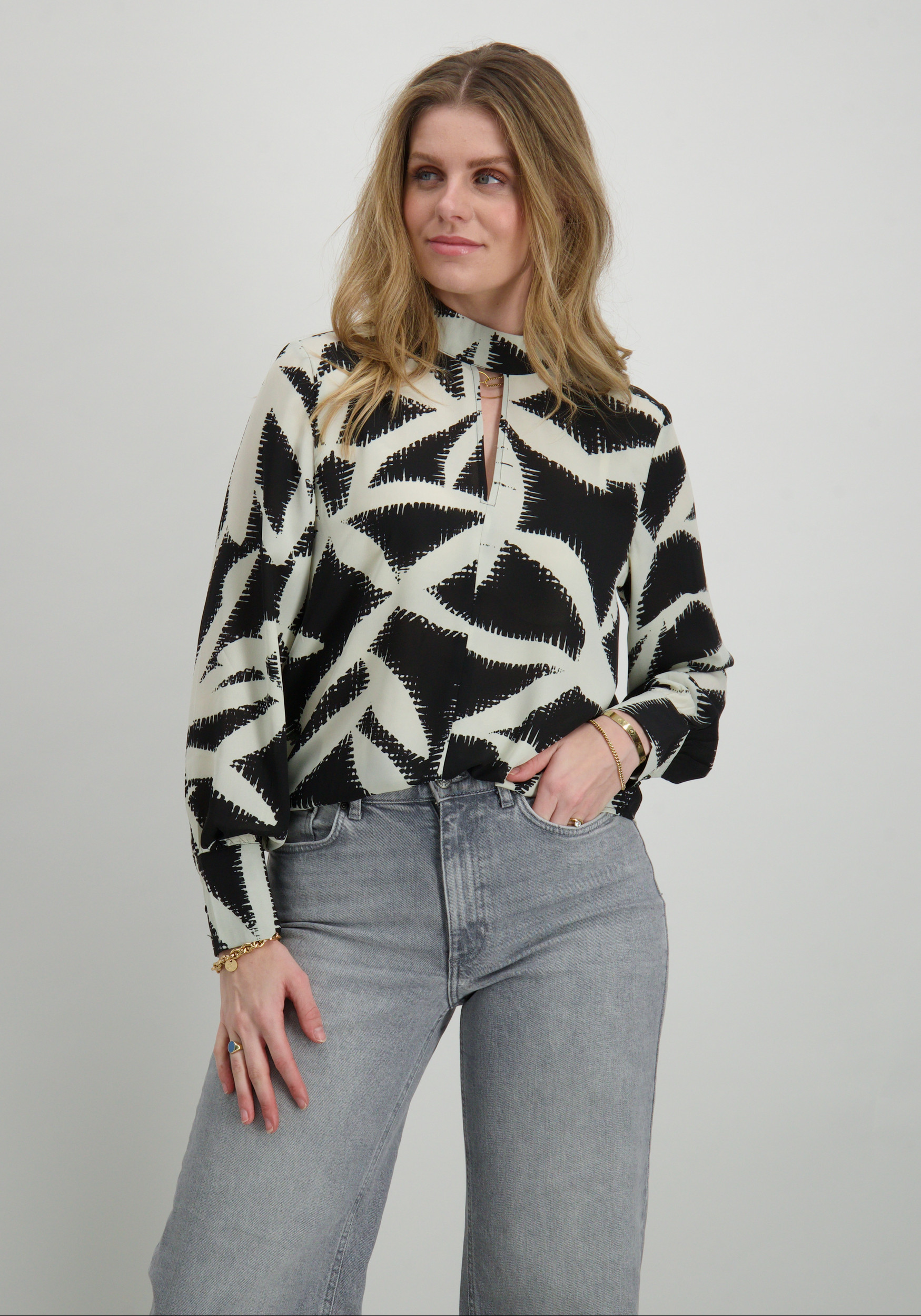 Jacqueline de jonge Blouse Base 15336122 Zwart/Wit