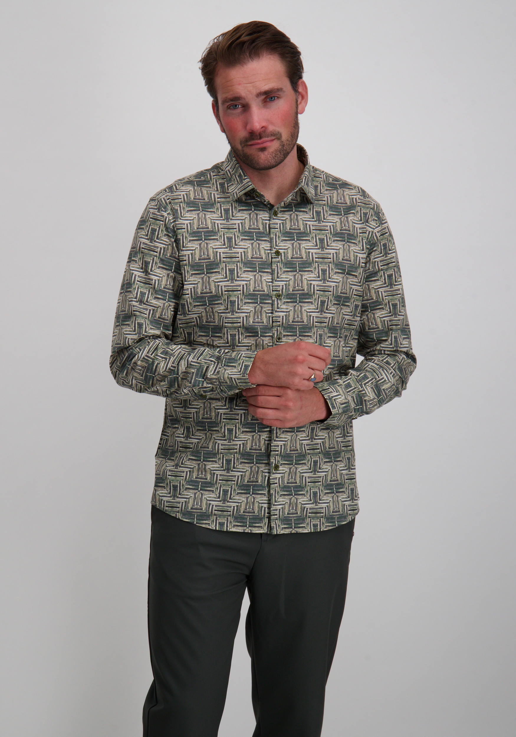 No Excess Overhemd all-over print 29450701 Donker groen