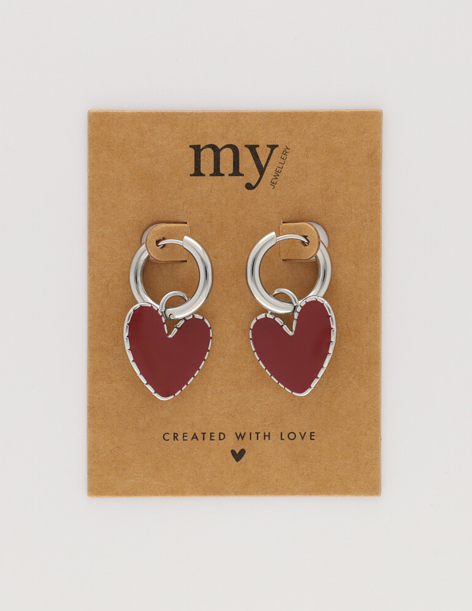 My Jewellery Oorringen met burgundy hartje MJ12615 Zilver
