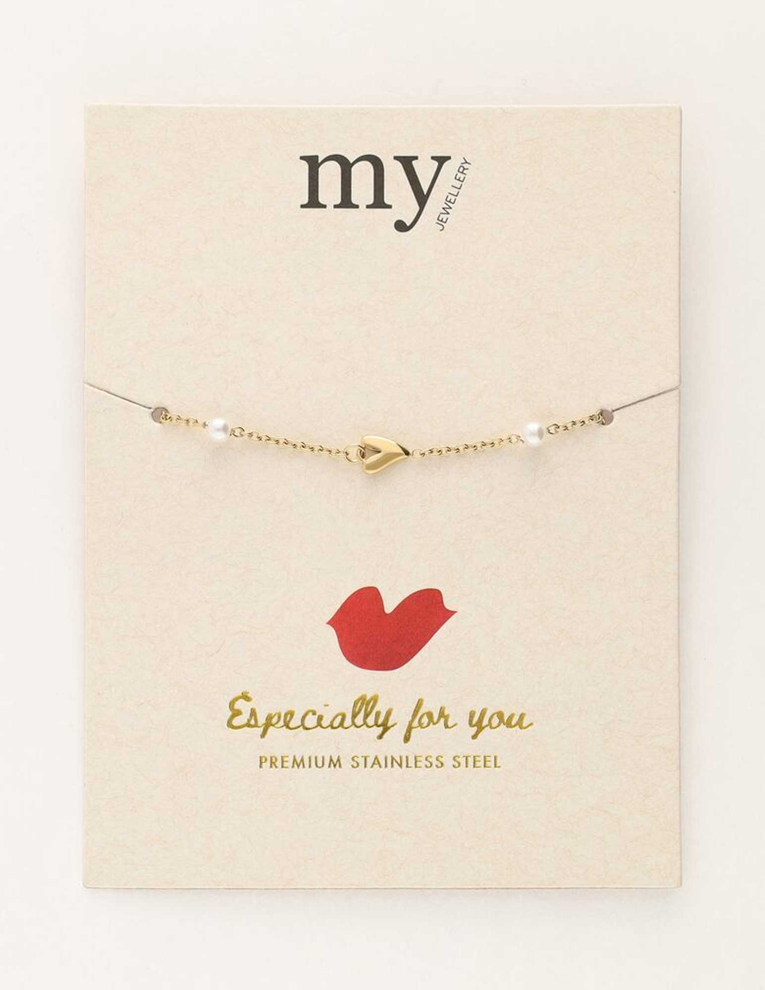 My Jewellery Armband met hartjes en parels MJ10144 Goud