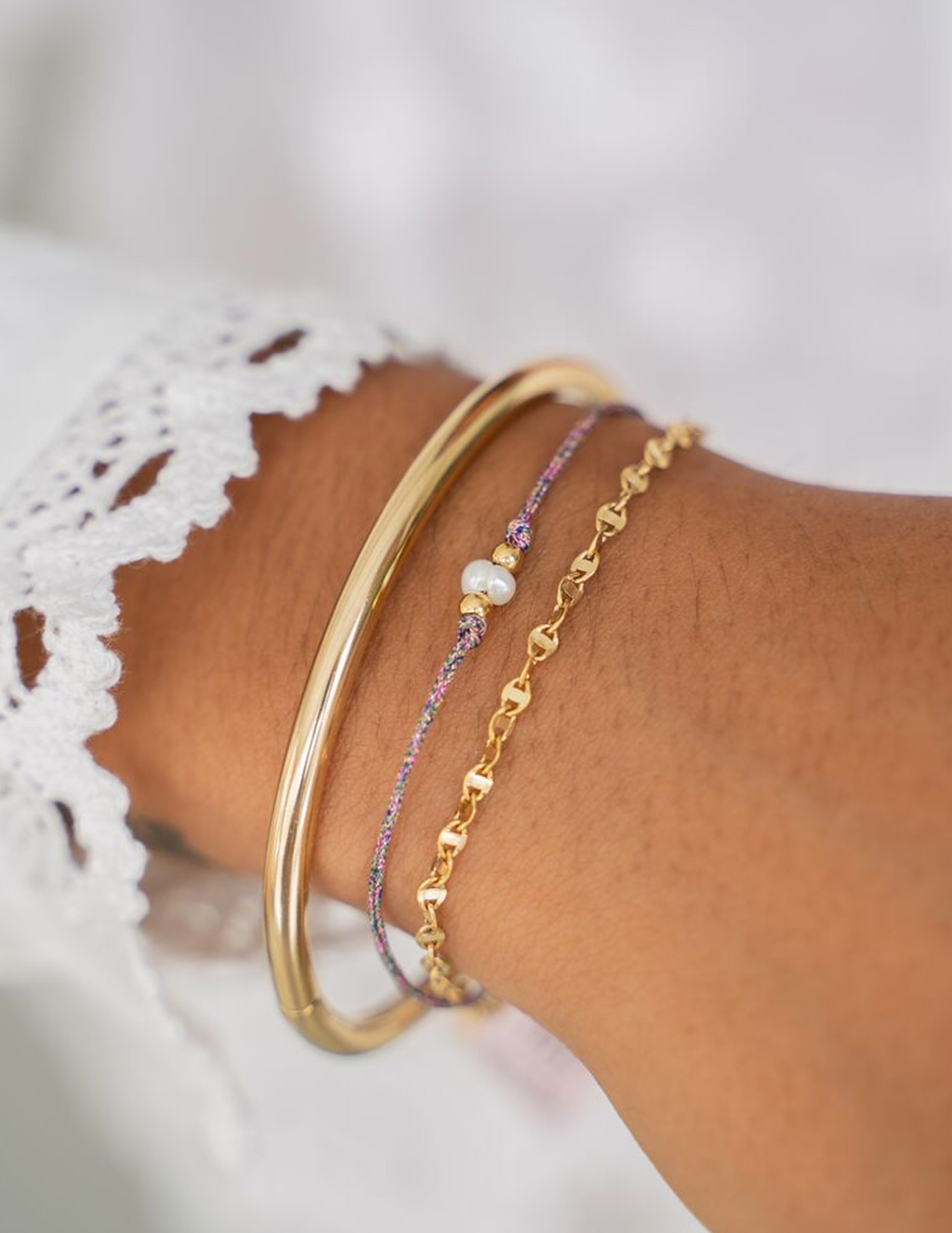 My Jewellery Armband met koord en parel MJ11628 Goud