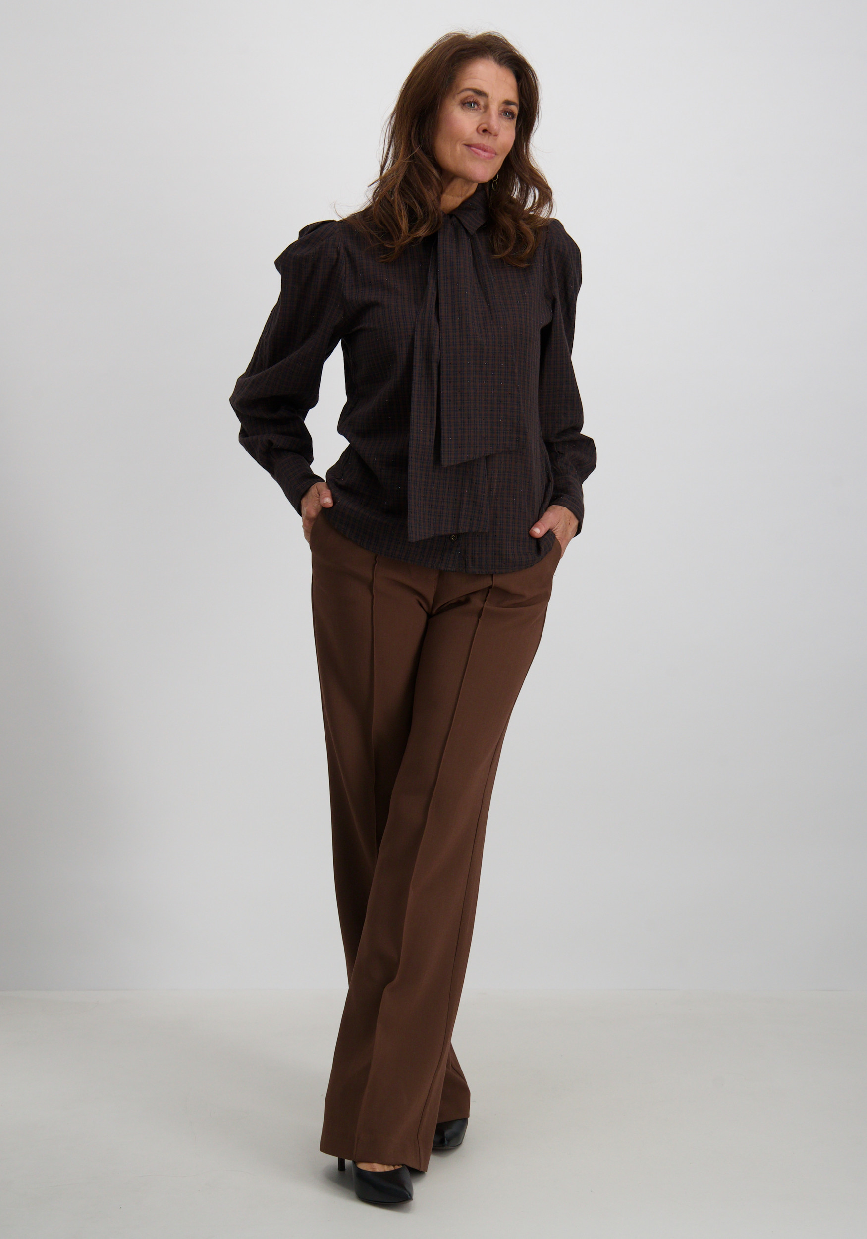Aaiko BV Blouse Janesse tiecheck 525 Donker bruin