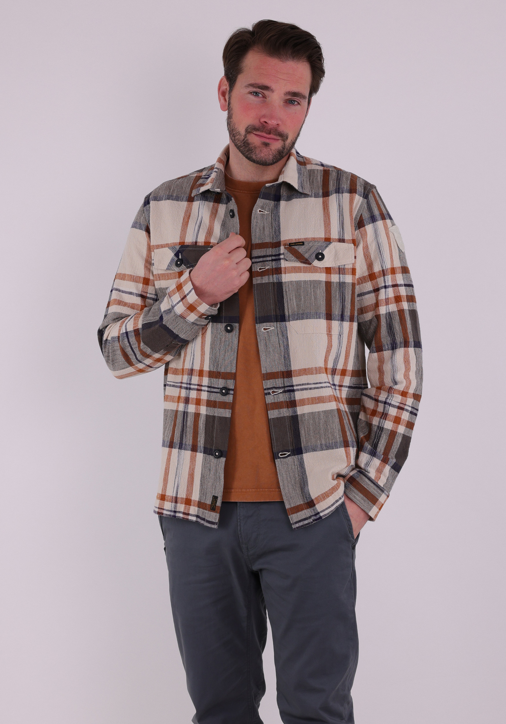 PME Legend Overhemd checked PSI2602218 Bruin