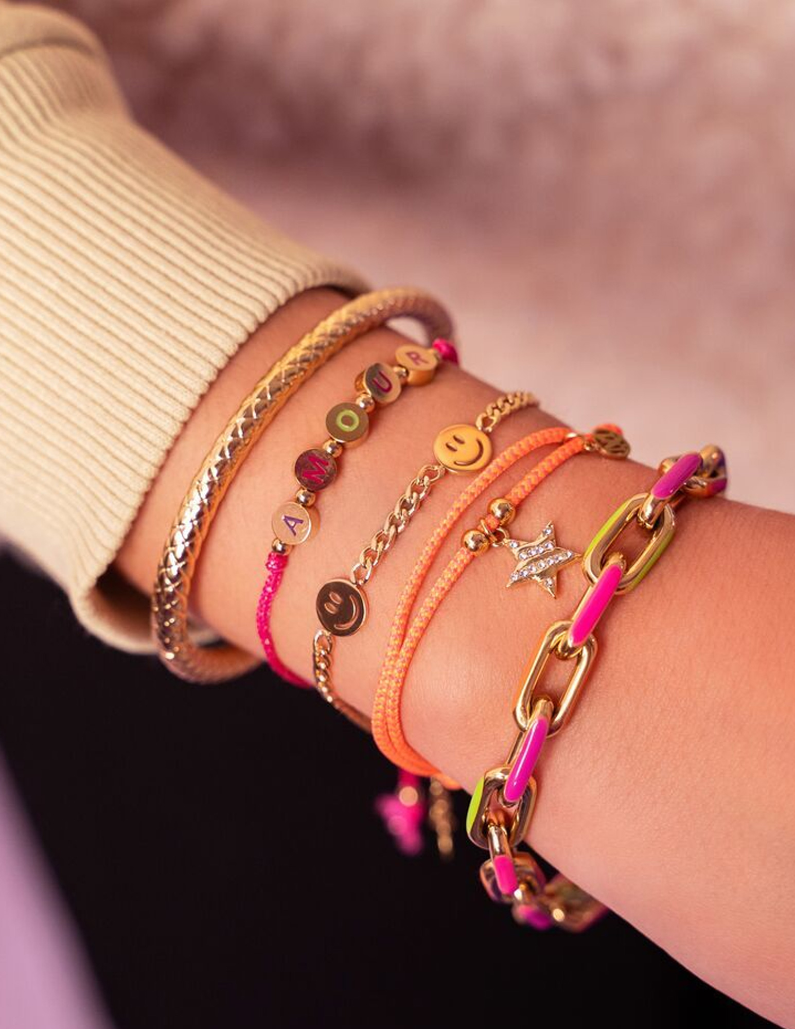 My Jewellery Armband cord orange star MJ10199 Goud