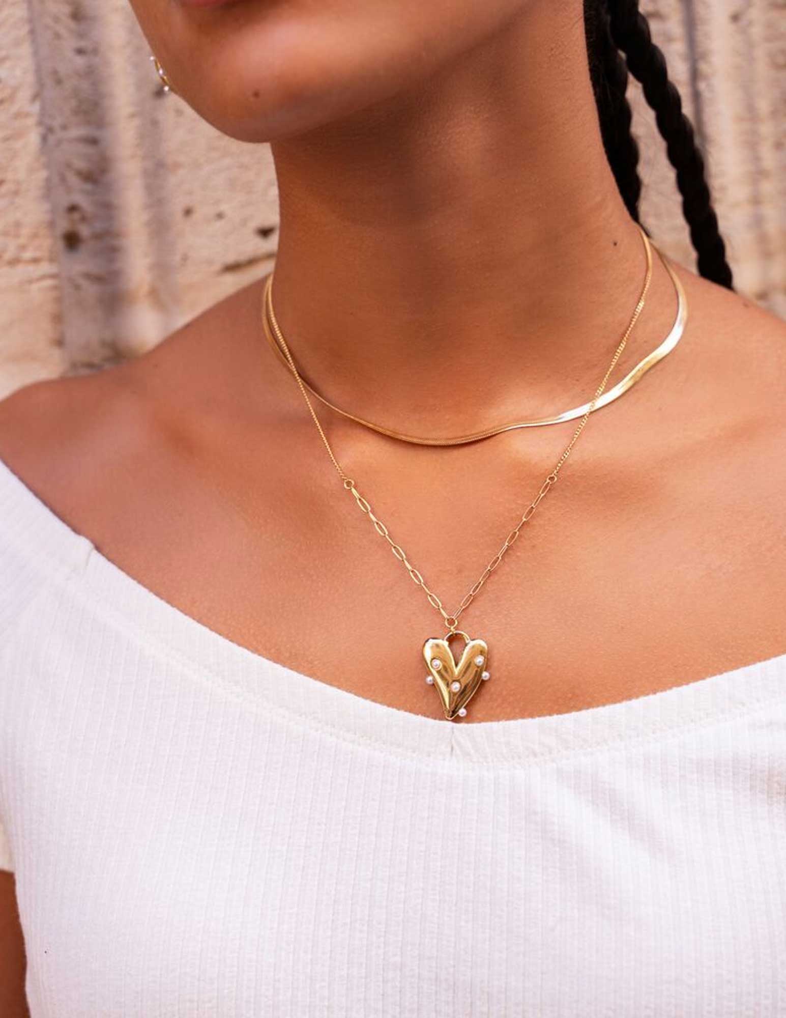My Jewellery Ketting met groot hart en parels MJ09242 Goud