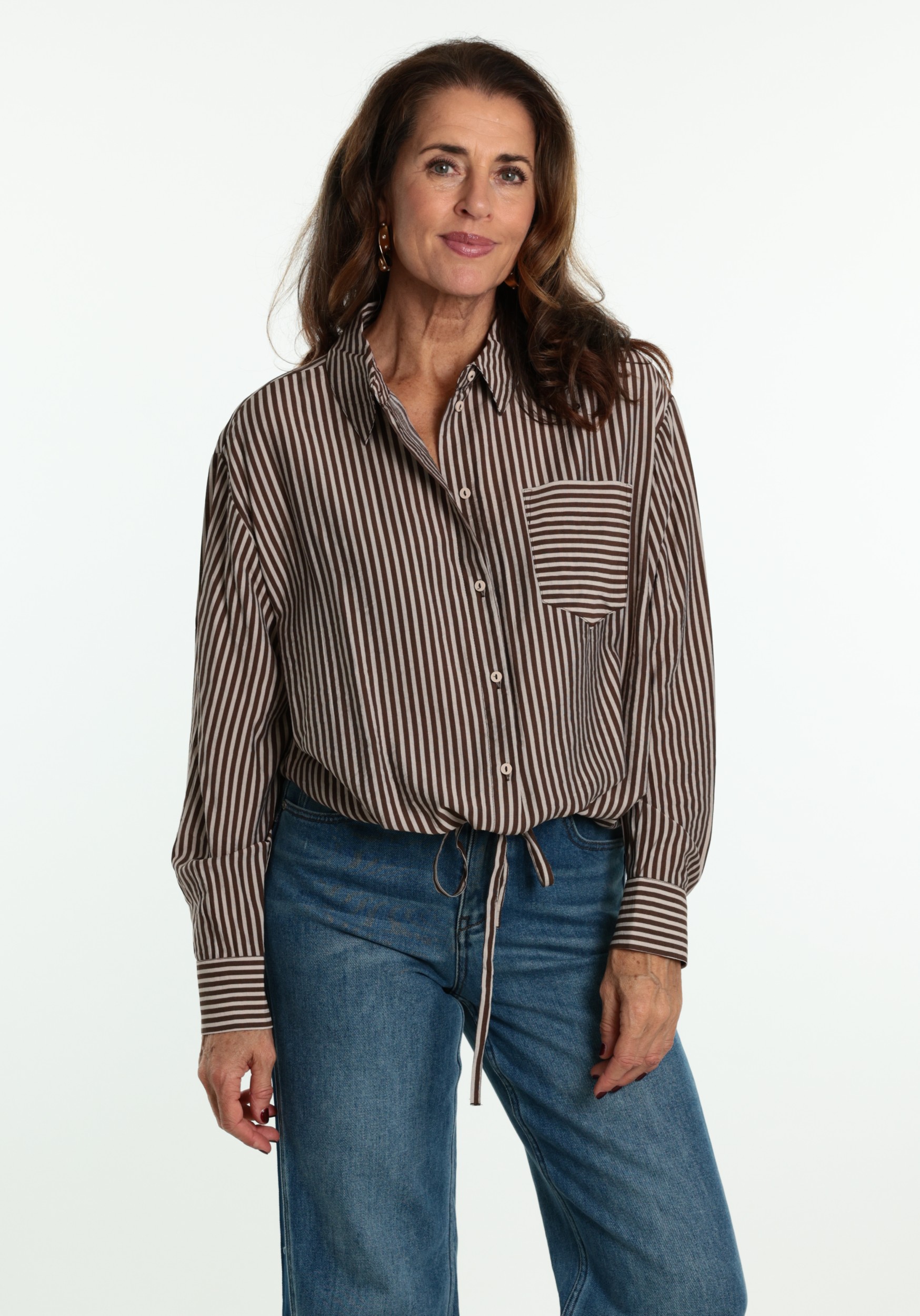 Geisha Striped blouse 63711-20 Donker bruin