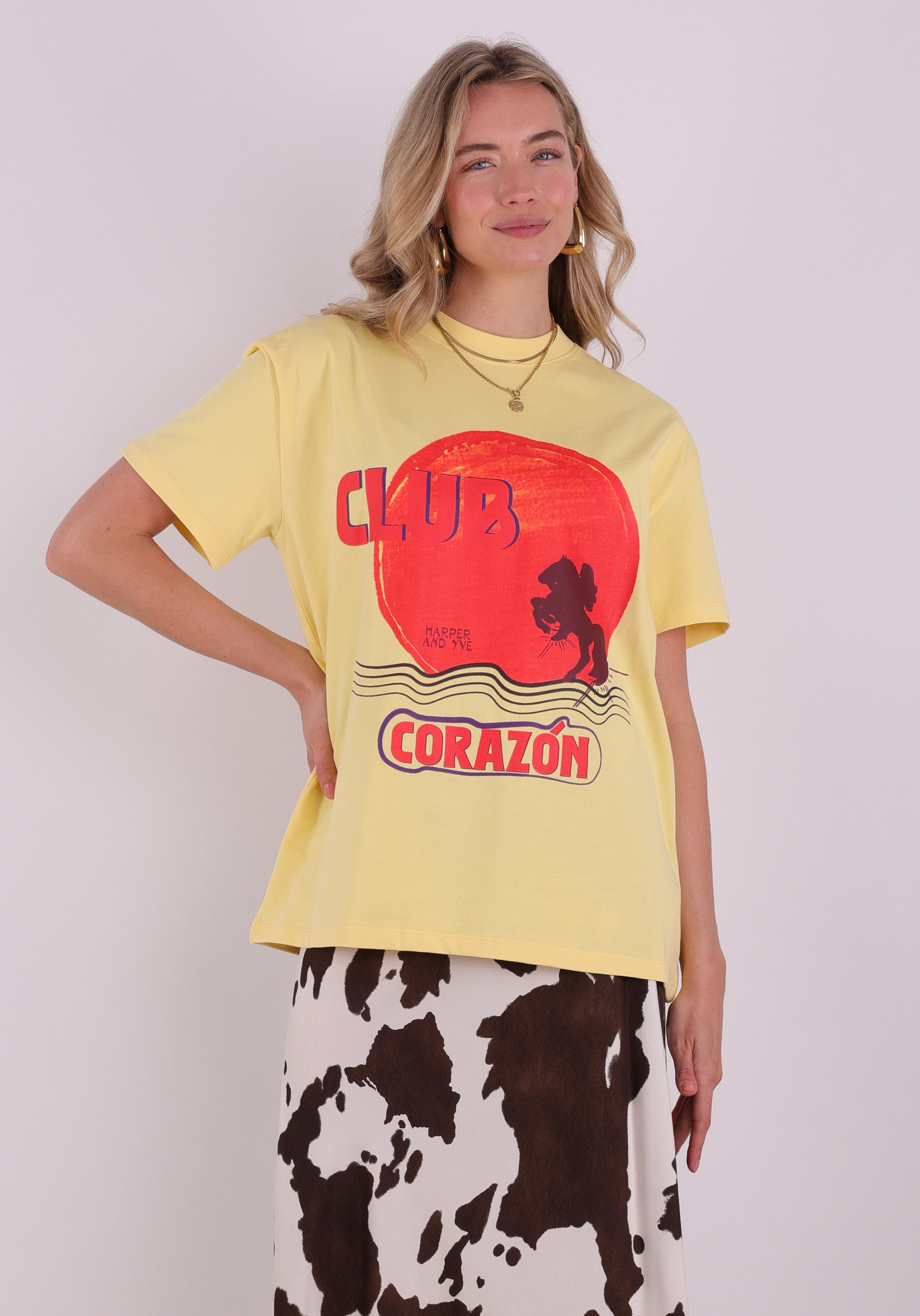 Harper & Yve T-shirt Club corazon SS6Y307 Licht geel