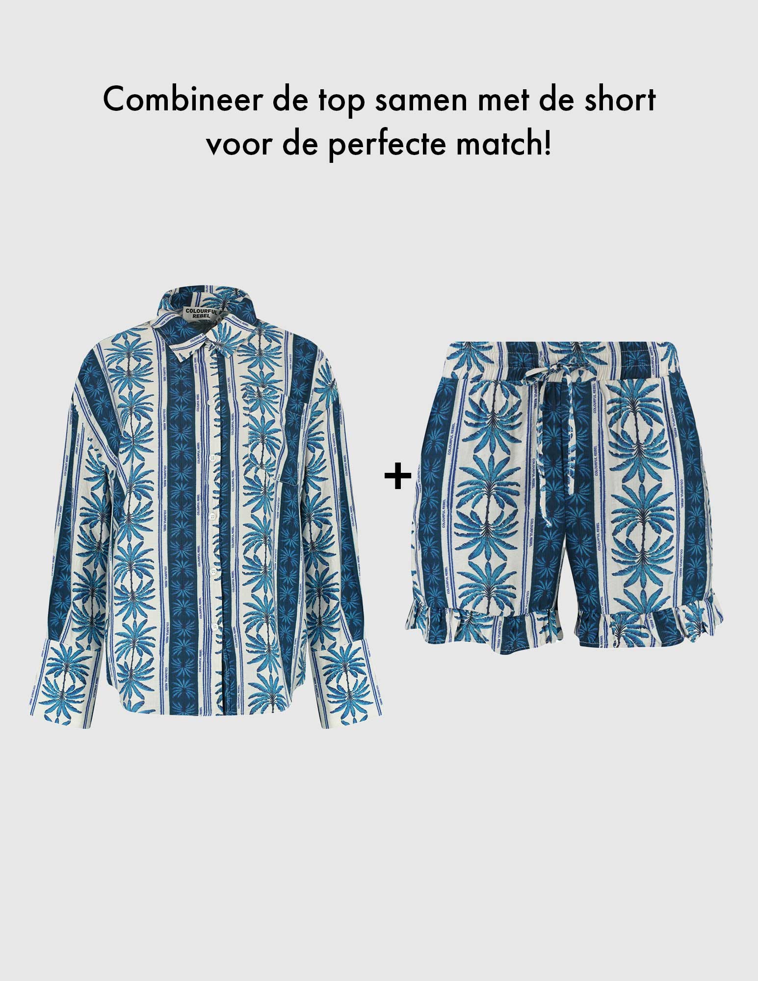 Colourful Rebel Short palm ruffle WS116940 Blauw