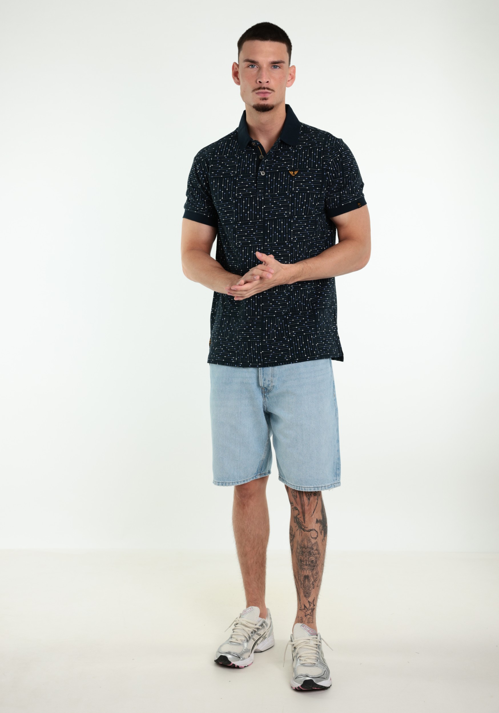PME Legend Polo all-over print PPSS2605859 Donker blauw