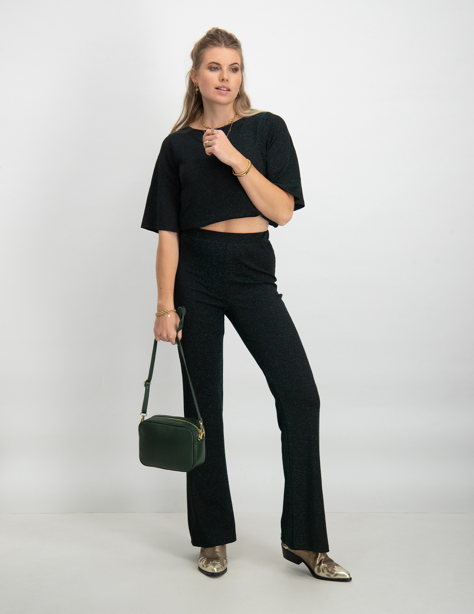 Vero moda Flared broek Kanva 10296871 Donker groen
