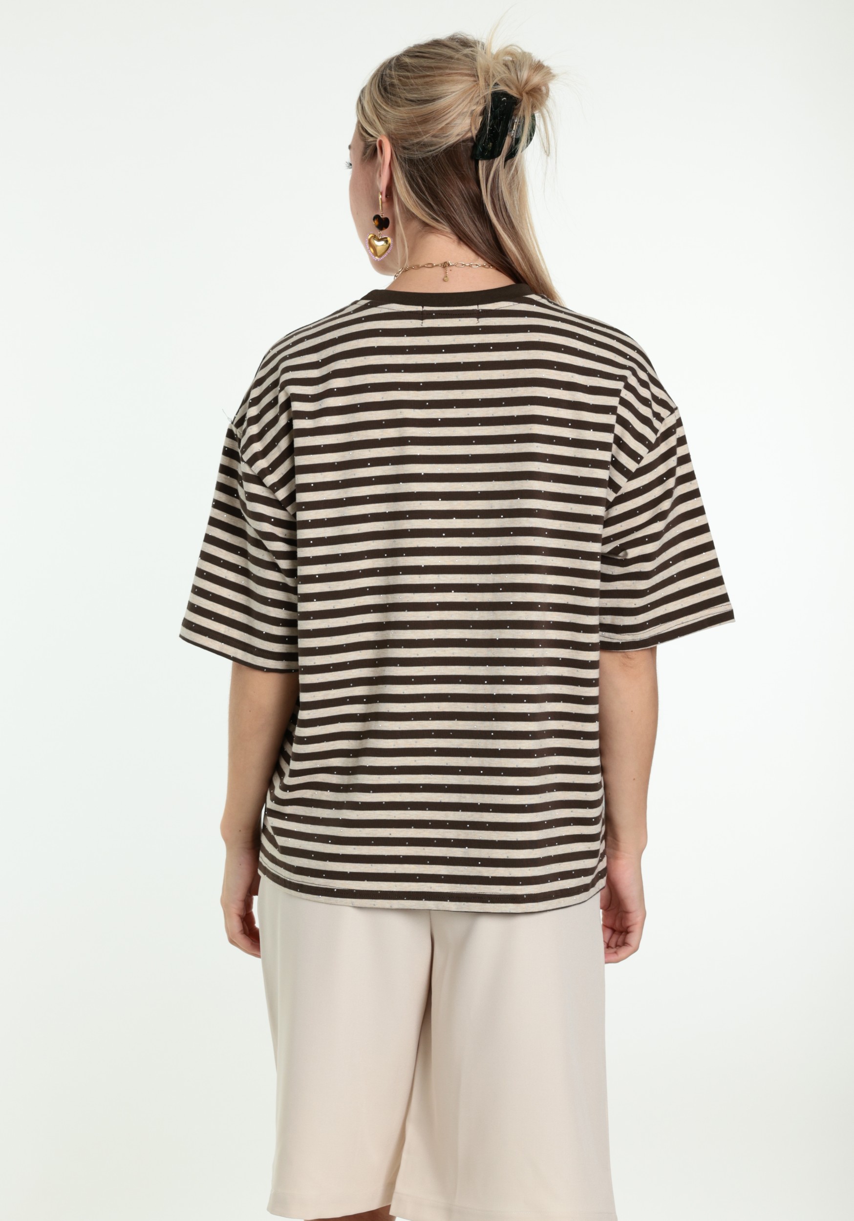 BELIEVE T-shirt Gestreept B-9182-TOP Bruin