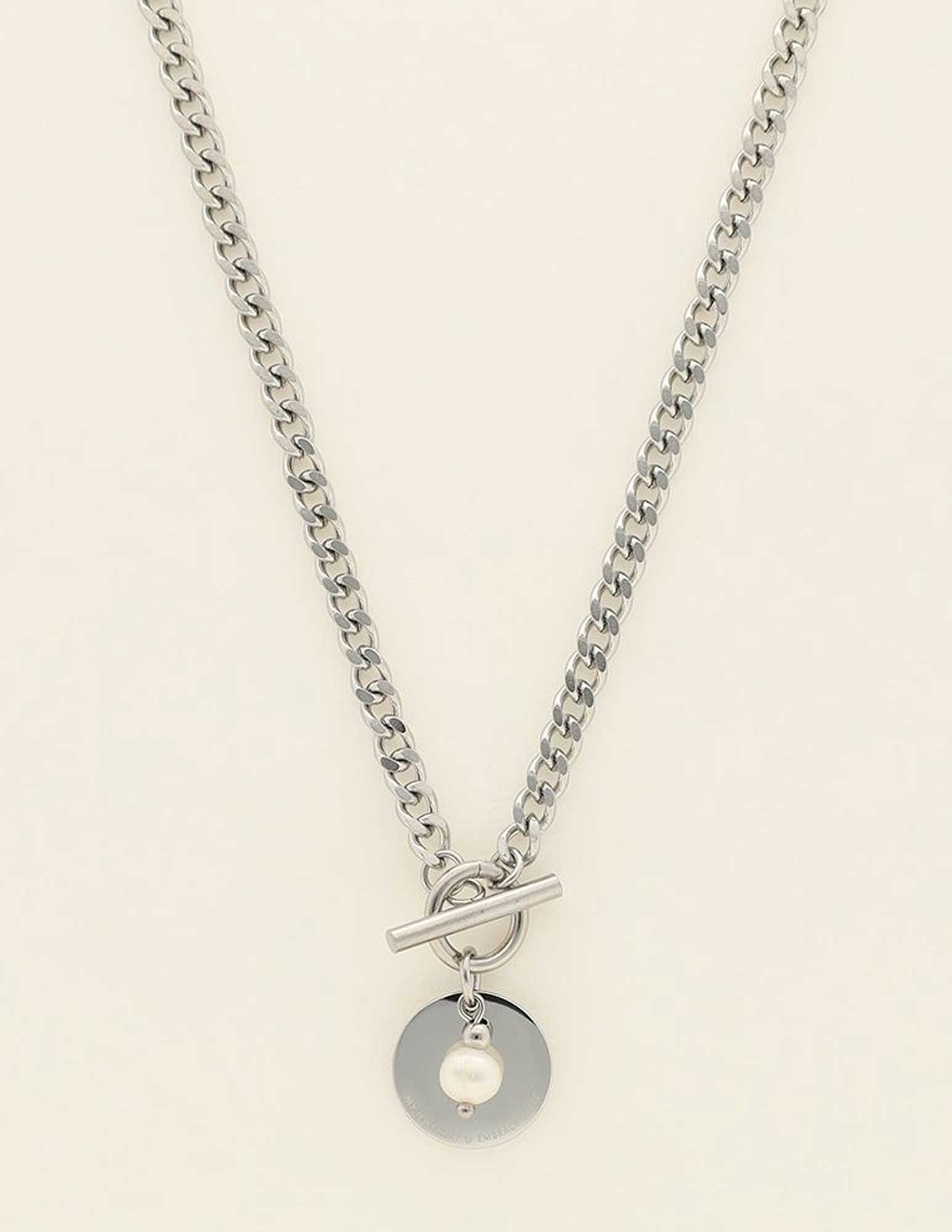 My Jewellery Ketting met munt en parel MJ09236 Zilver